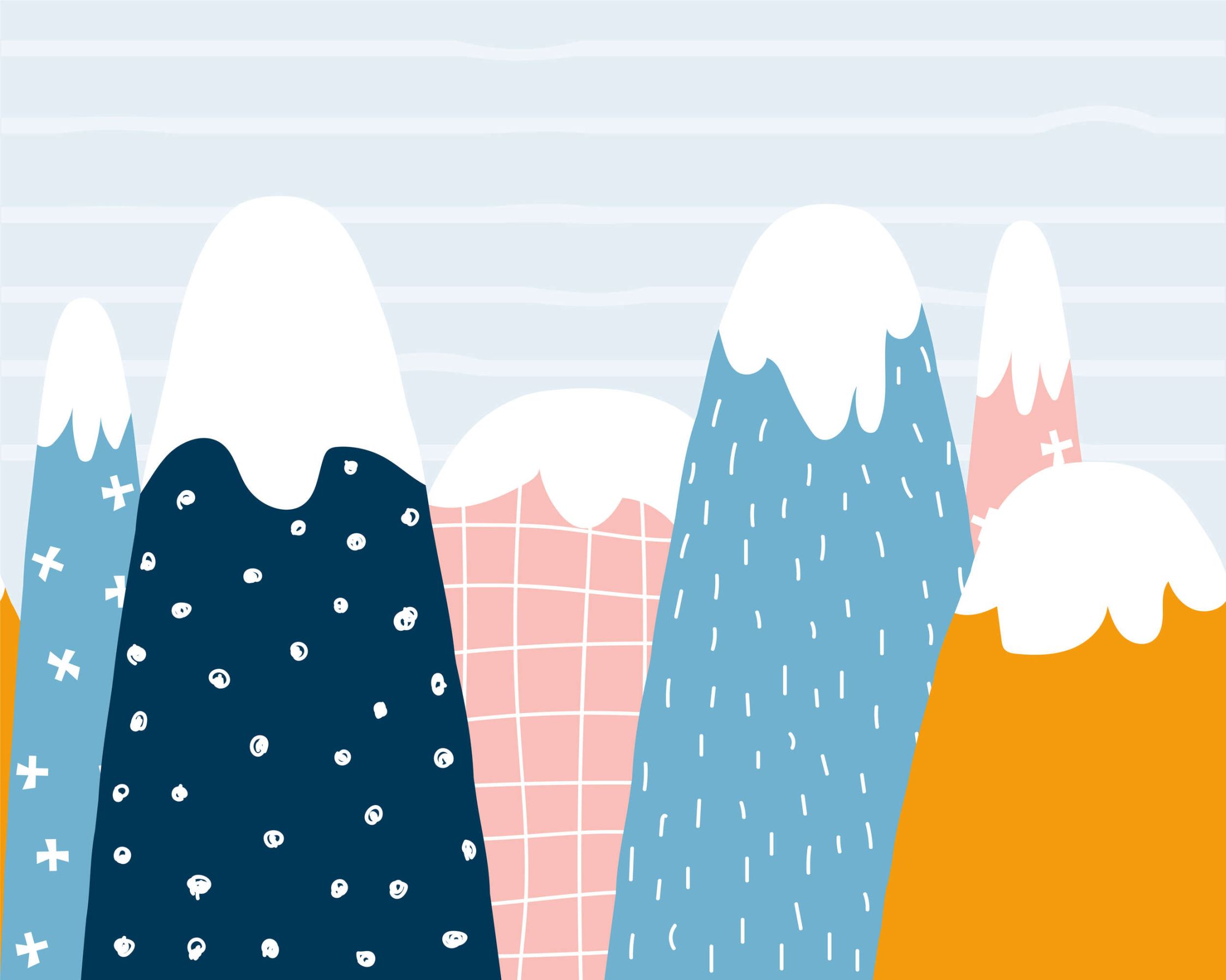             Fototapete mit verschneiten Hügeln im gemalten Stil – Glattes & perlmutt-schimmerndes Vlies
        