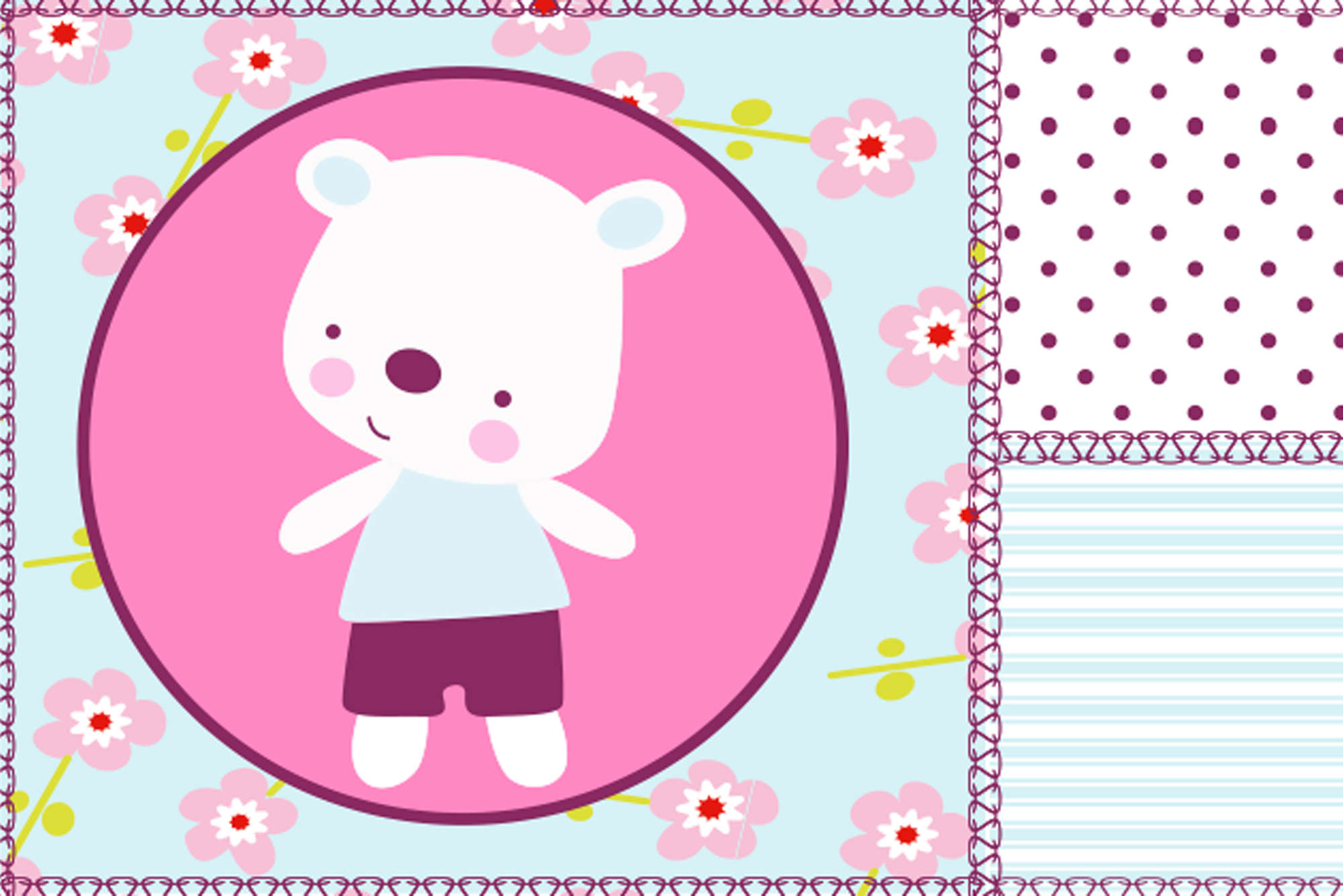             Fototapete Teddybär und Blumen im Kinderdesign – Perlmutt Glattvlies
        