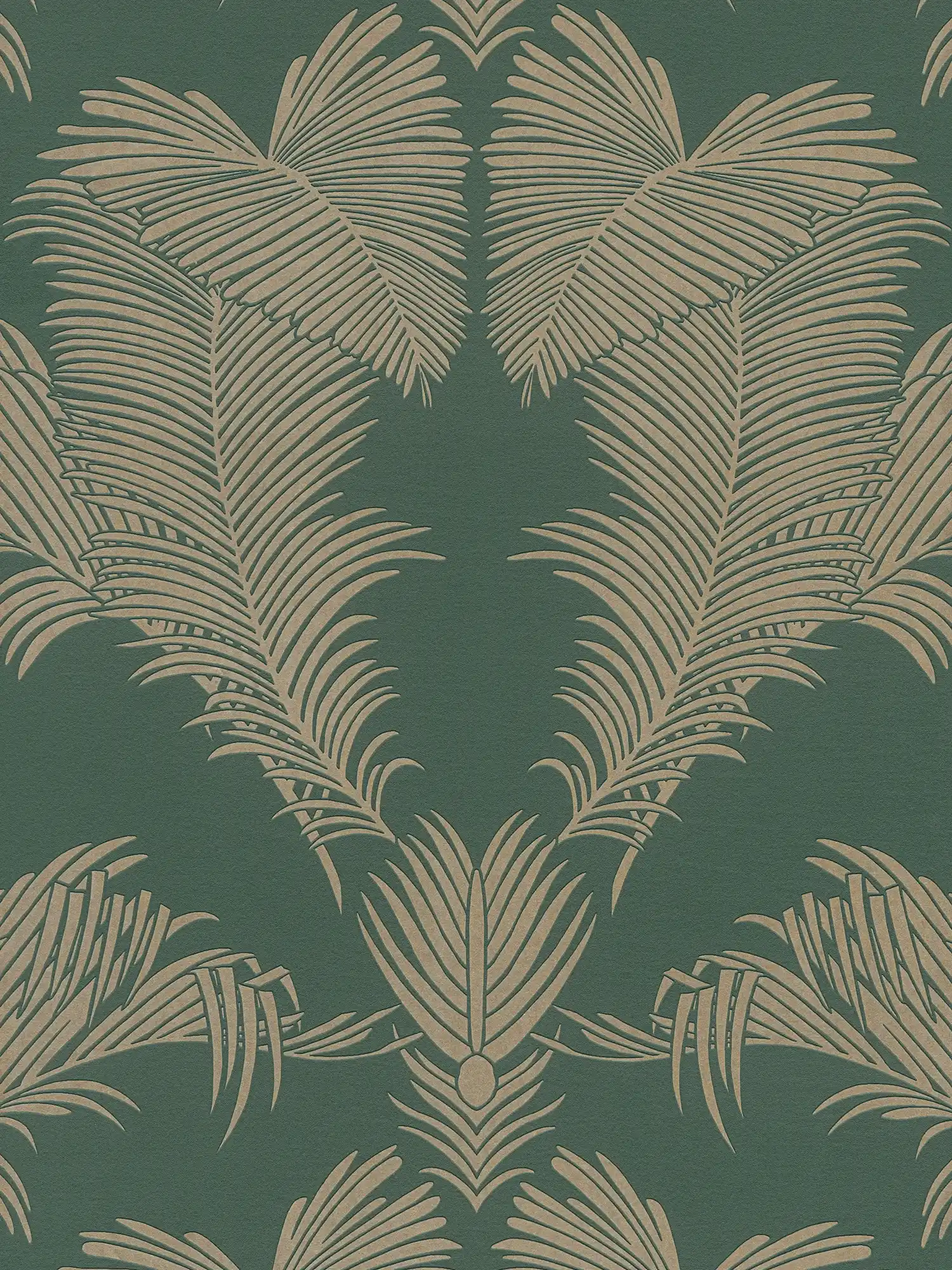 Vliestapete Tannengrün & Gold mit Palmblatt Motiv – Grün, Metallic
