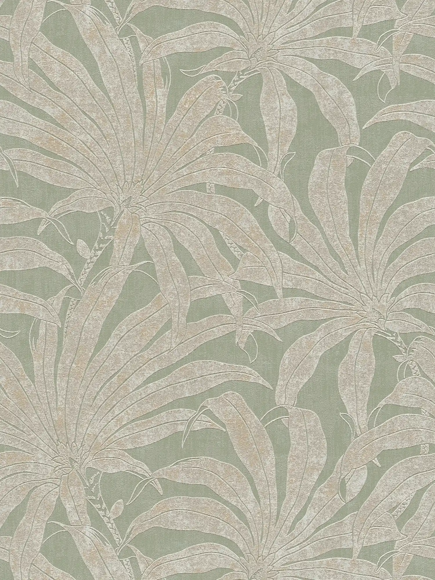 Floral detailierte Mustertapete mit Dschungelblüte – Grün, Gold, Silber
