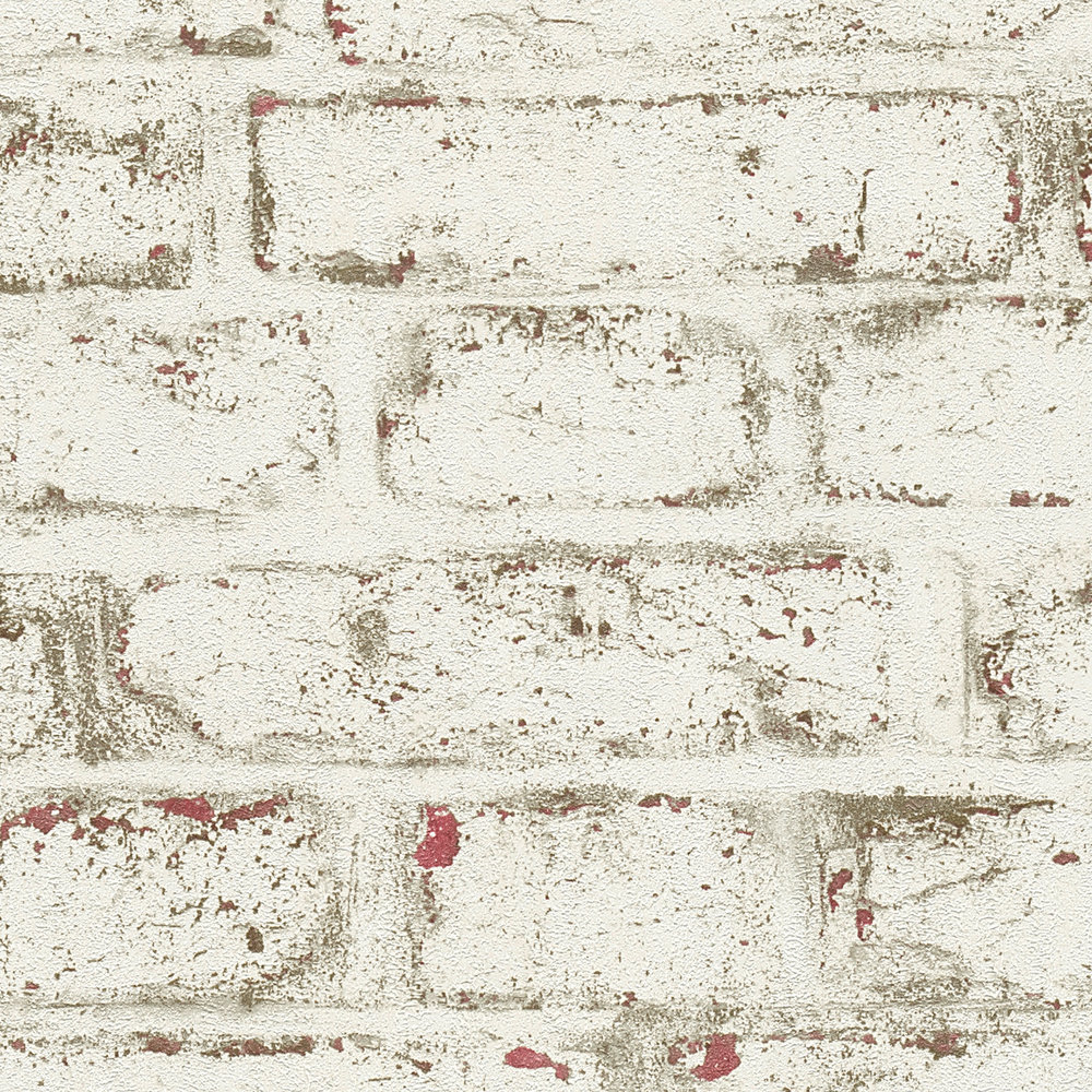             Steinoptik Tapete mit weißem Backstein im Vintage Look – Weiß, Rot, Beige
        