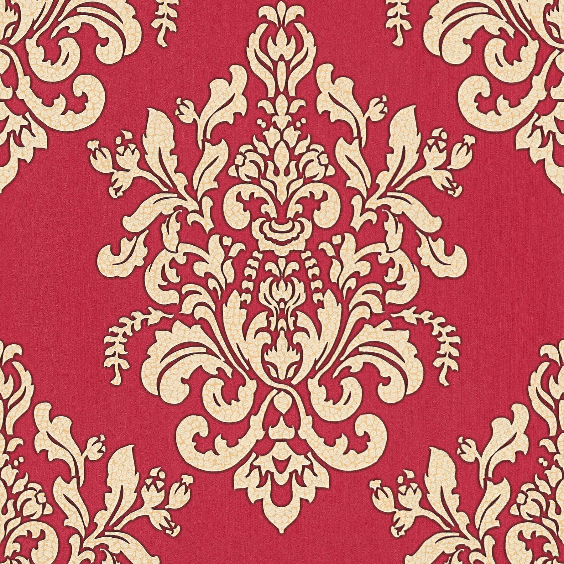         Ornament Tapete mit Krakelee Effekt – Beige, Rot
    