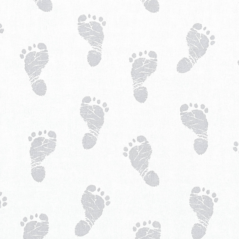             Baby Tapete mit Füßchen-Muster – Metallic, Weiß
        