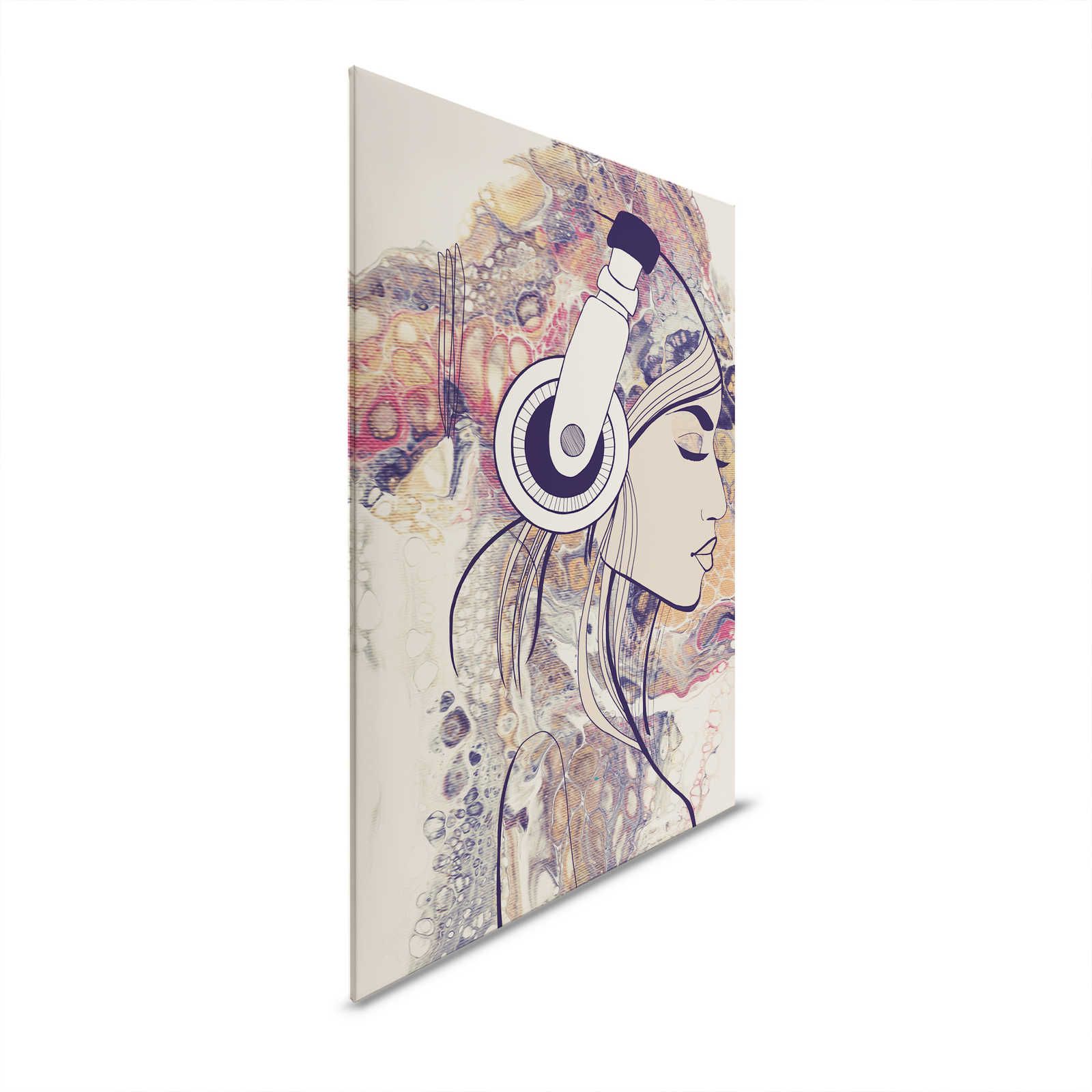         Leinwandbild Acryl & Line Art Frauenfigur mit Kopfhörern – 0,90 m x 0,60 m
    