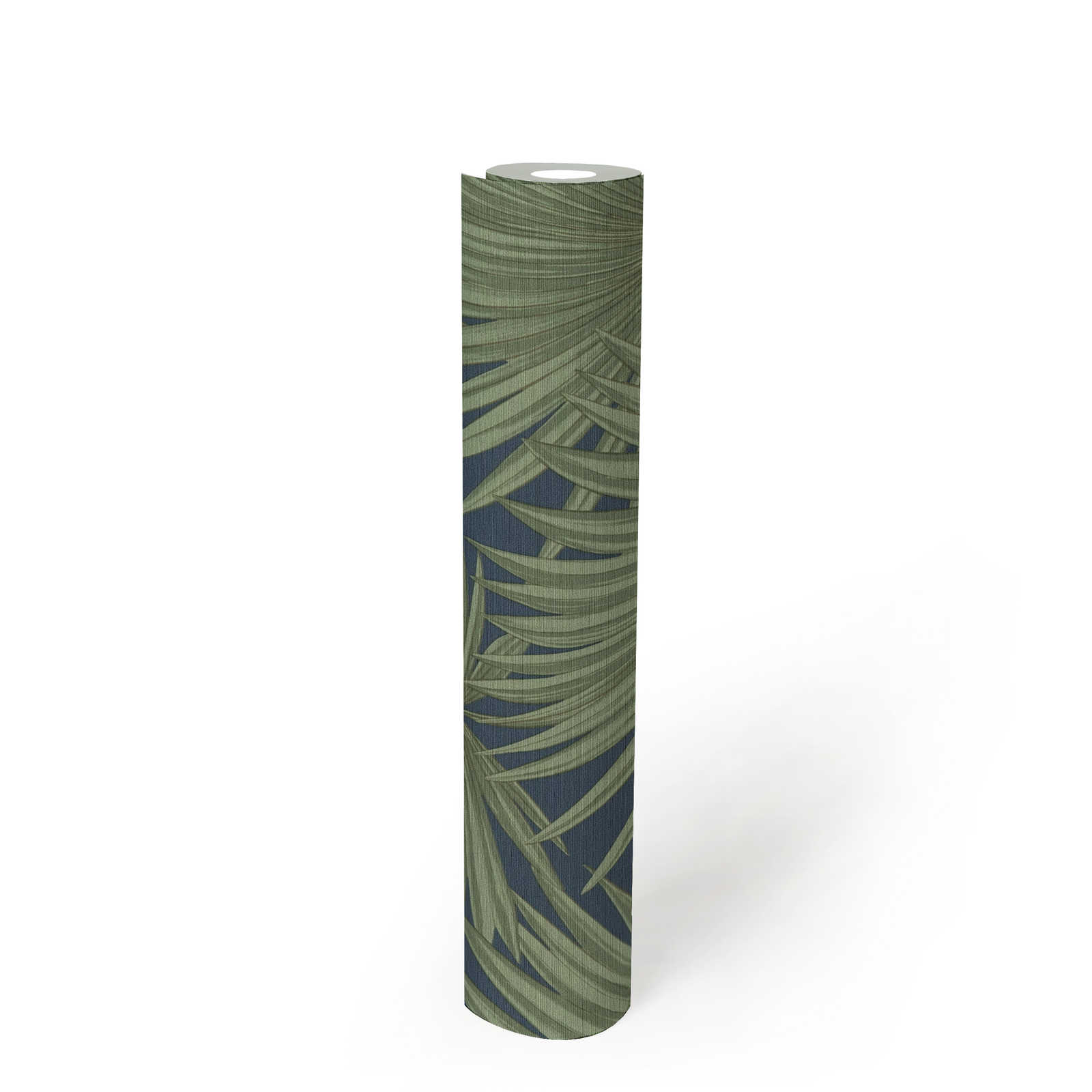             Vliestapete mit Palmblättern auf dezentem Hintergrund – Grün, Blau
        