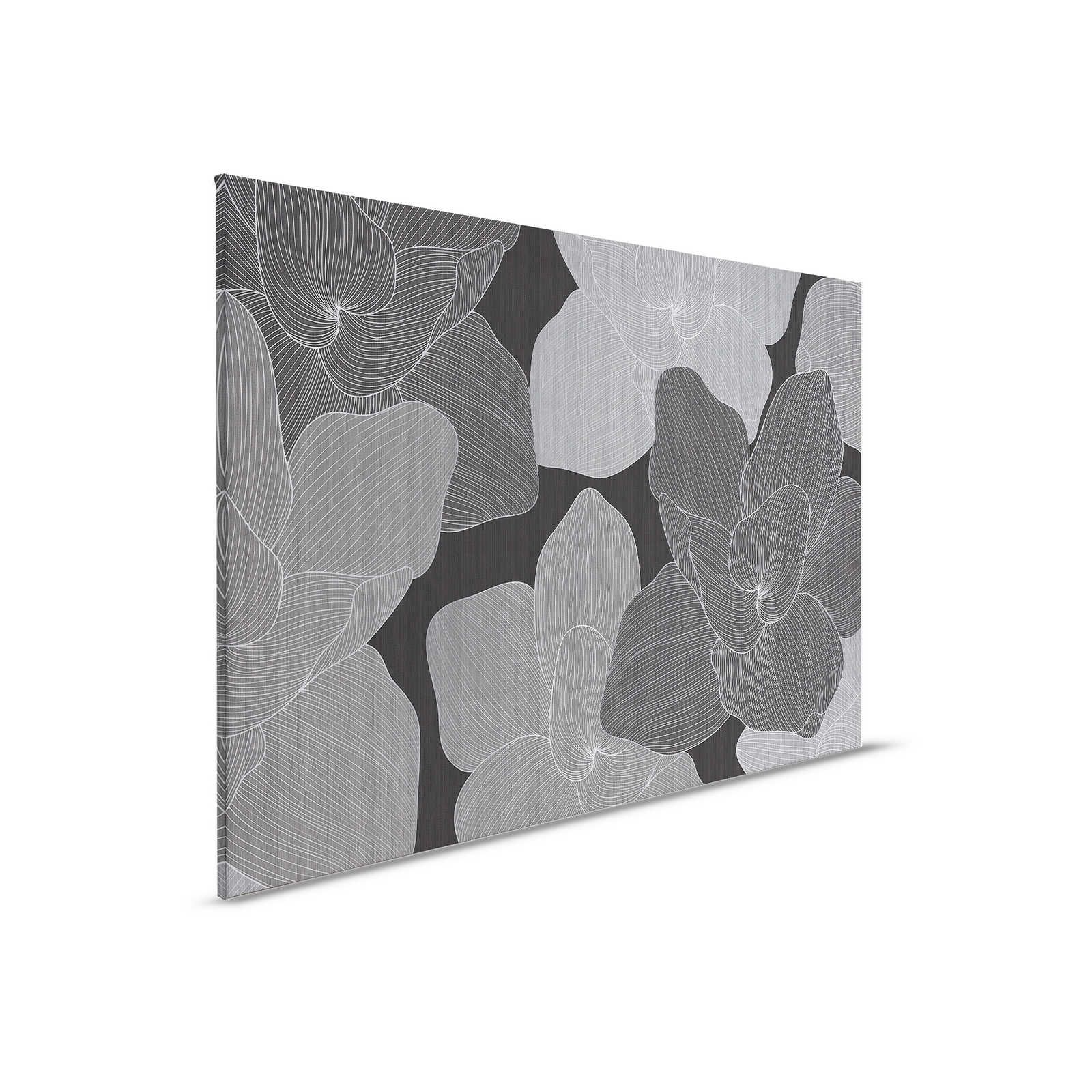 Secret Place 1 - Monochromes Leinwandbild Blumen, Schwarz & Grau – 0,90 m x 0,60 m
