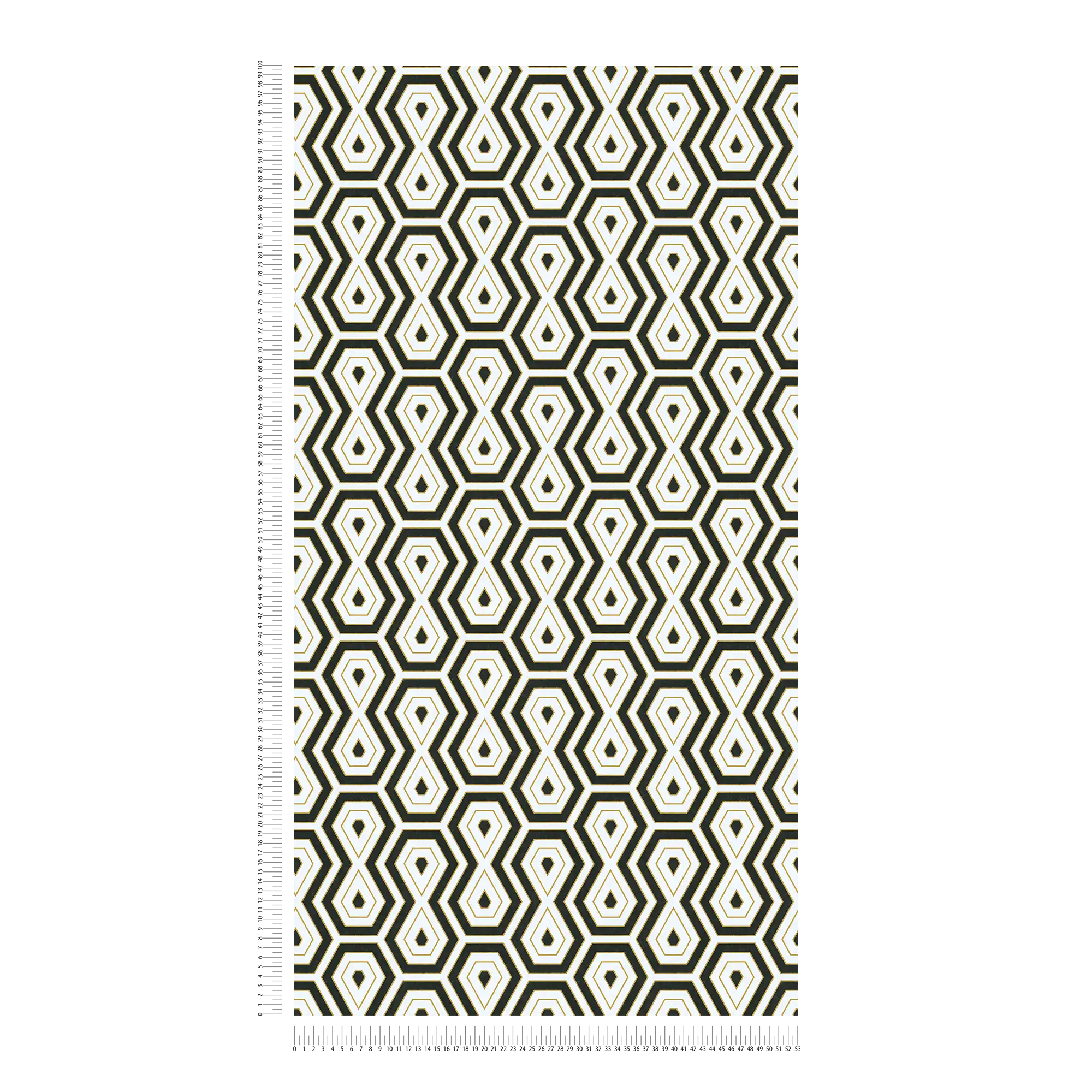             Schwarz-Weiß Tapete mit Gold-Akzent & Retro Grafikdesign
        