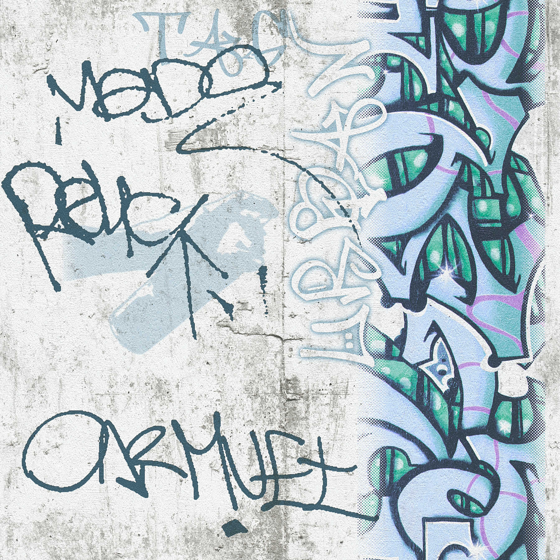         Jugendzimmer Tapete Graffiti im Street-Look – Grau, Grün
    