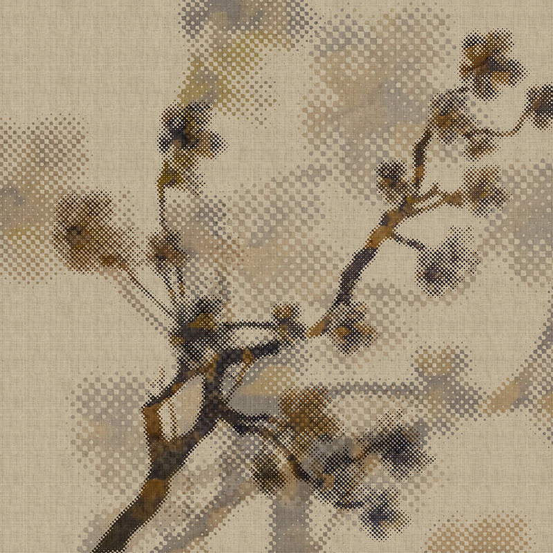Twigs 2 - Fototapete in naturleinen Struktur mit Zweigmotiv & Pixeldesign – Beige | Perlmutt Glattvlies
