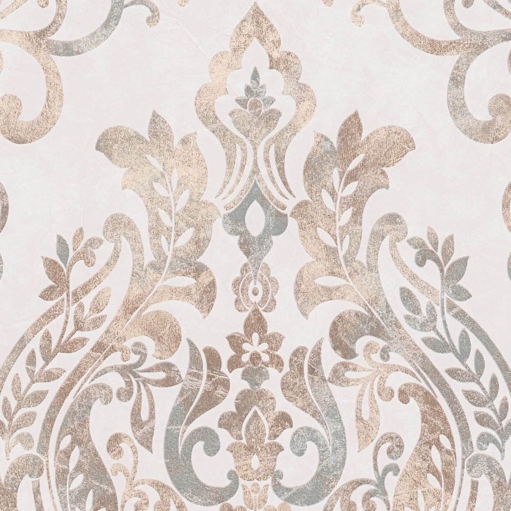             Ornament Tapete im Vintage & Floral Design – Creme, Beige, Rosa
        