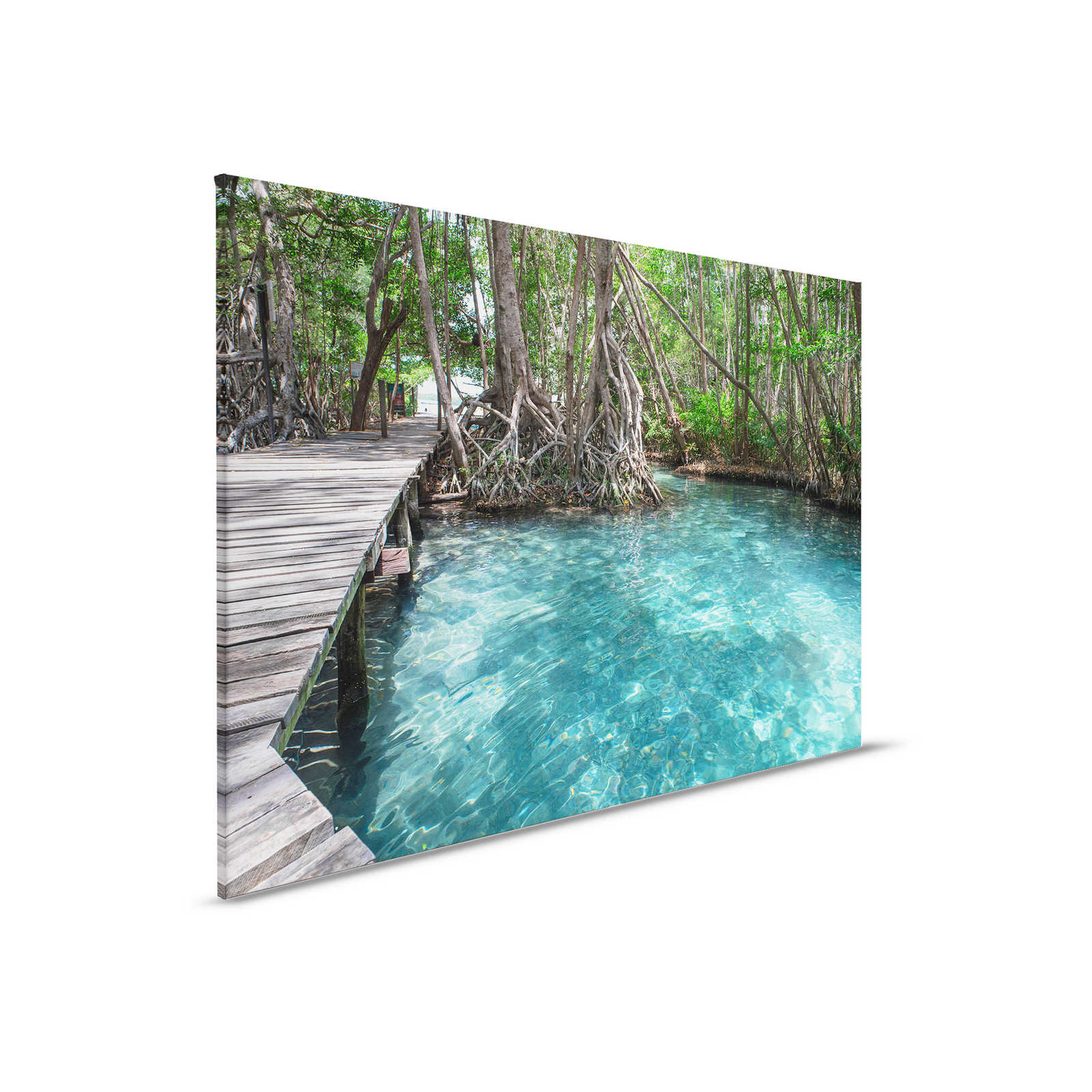         Leinwand mit Holzweg über einen See im Dschungel – 0,90 m x 0,60 m
    