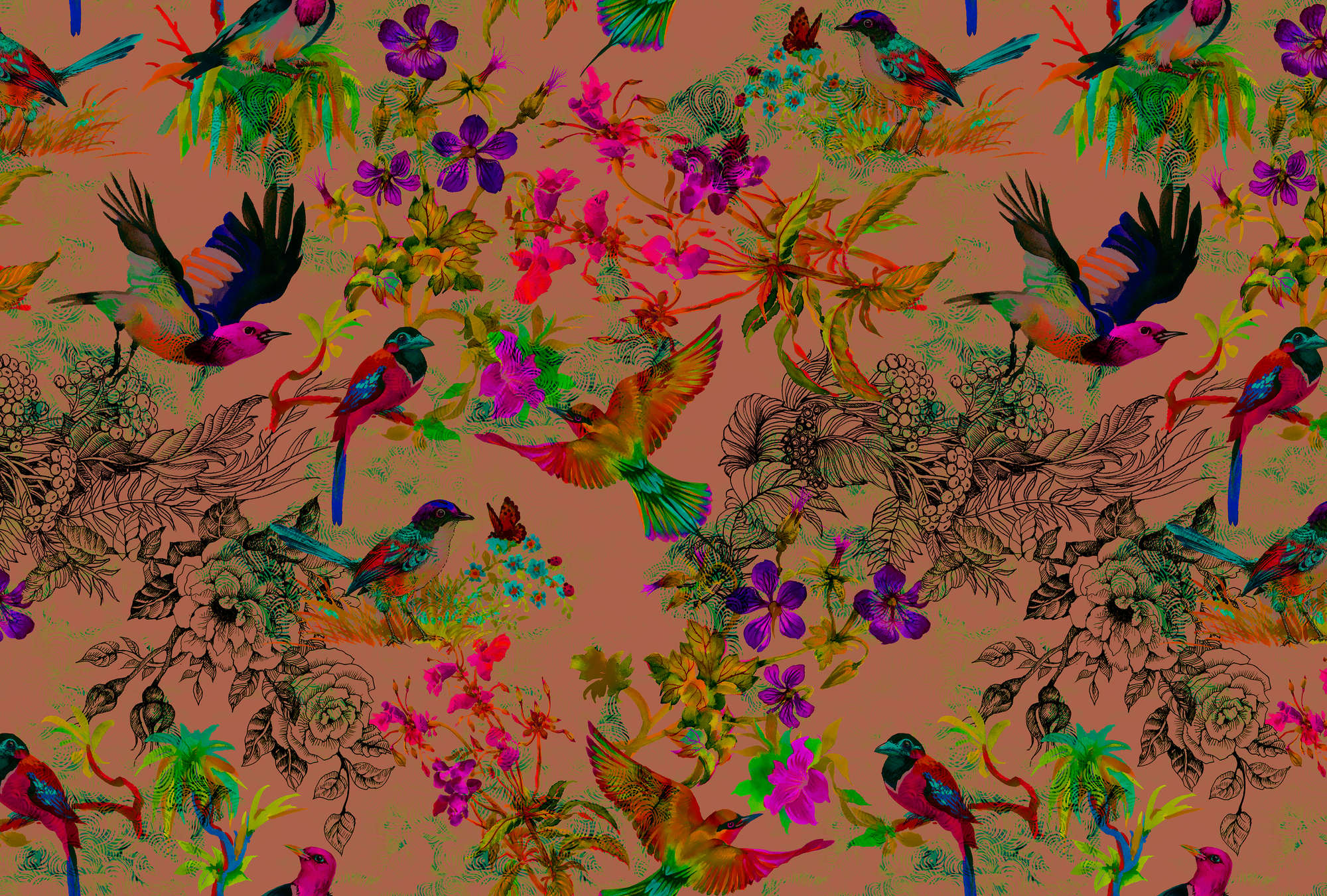             Vogel Fototapete im bunten Collage Stil – Bunt, Braun
        