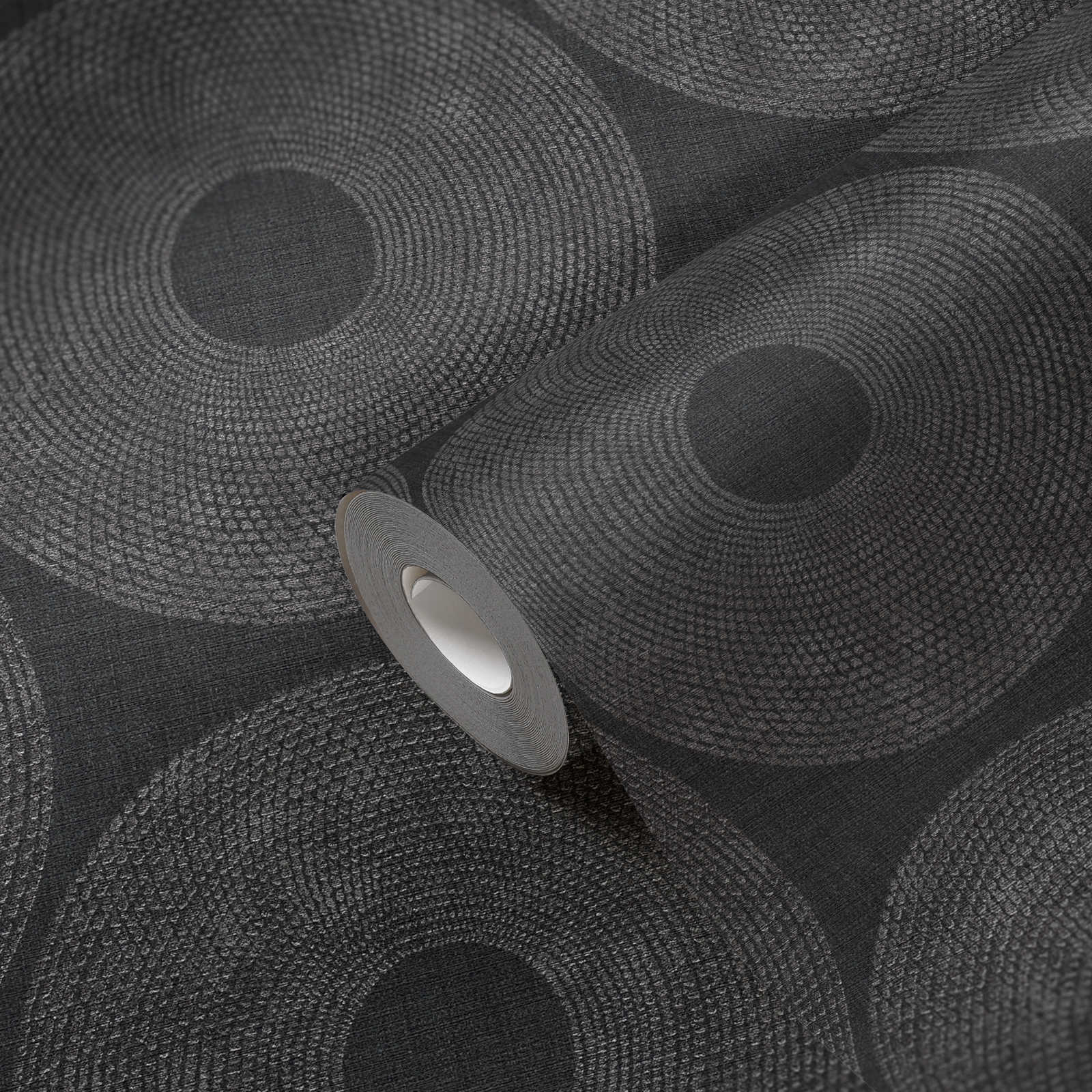             Ethno Tapete Kreise mit Strukturdesign – Grau, Metallic
        