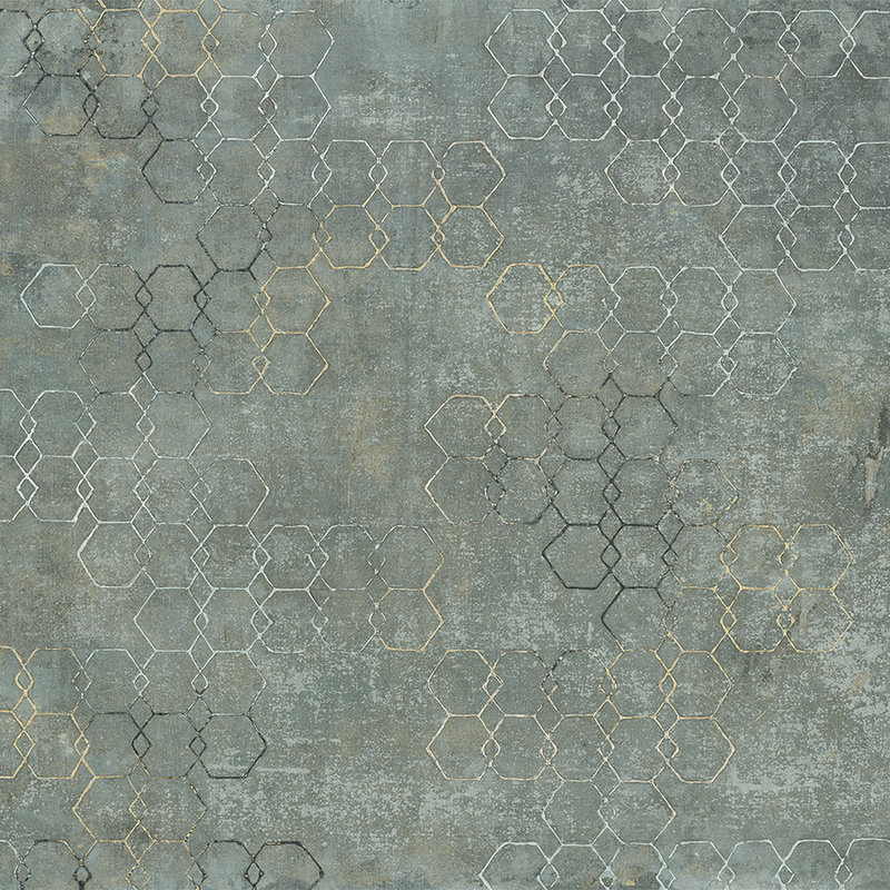Fototapete Betonoptik Hexagon-Design & Industrial Look – Grau, Weiß, Gold
