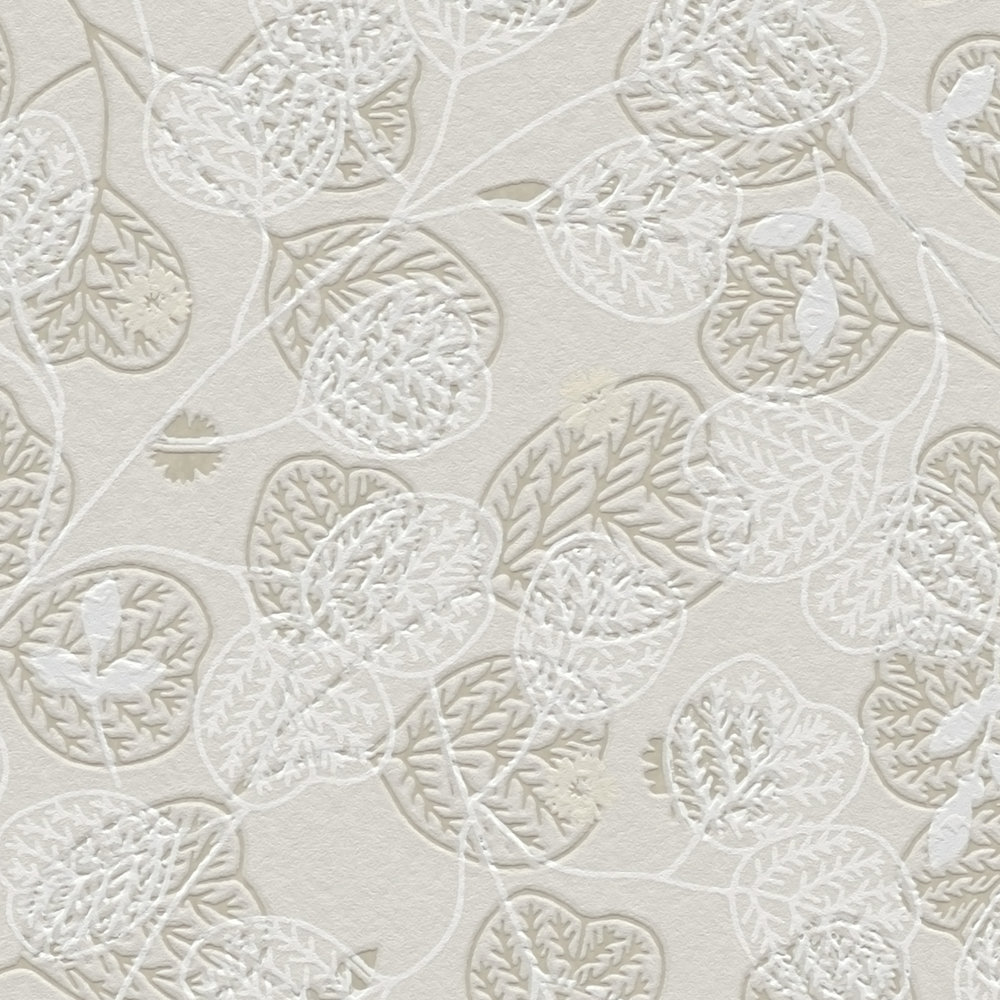             Vliestapete mit floralem Blüten- & Blättermuster – Beige, Weiß
        