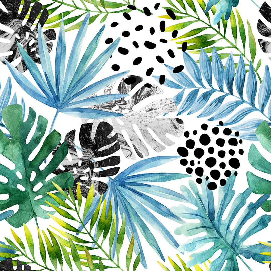 Grafik Fototapete Dschungel Pflanzen bunt auf Perlmutt Glattvlies
