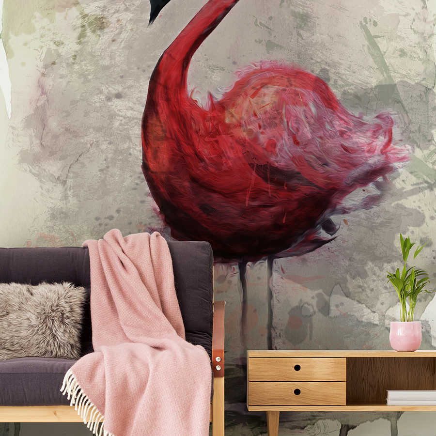        Aquarell Fototapete mit Flamingo Motiv im Zeichenstil
    