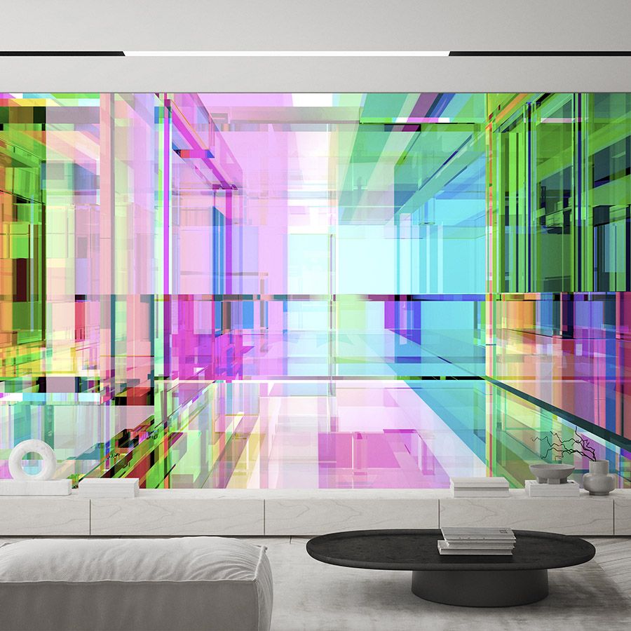 Fototapete »focus« - Futuristisches Design in vierter Dimension in Neonfarben – Glattes, leicht perlmutt-schimmerndes Vlies
