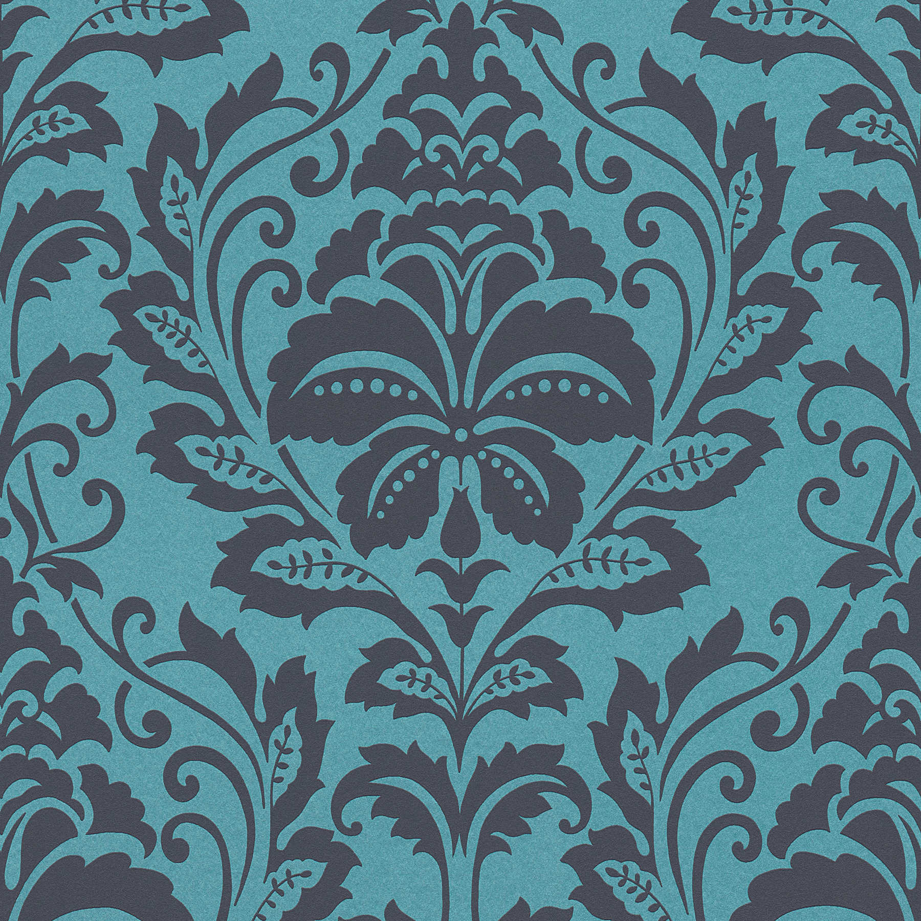 Neo-Klassik Ornament Tapete, floral – Blau, Schwarz
