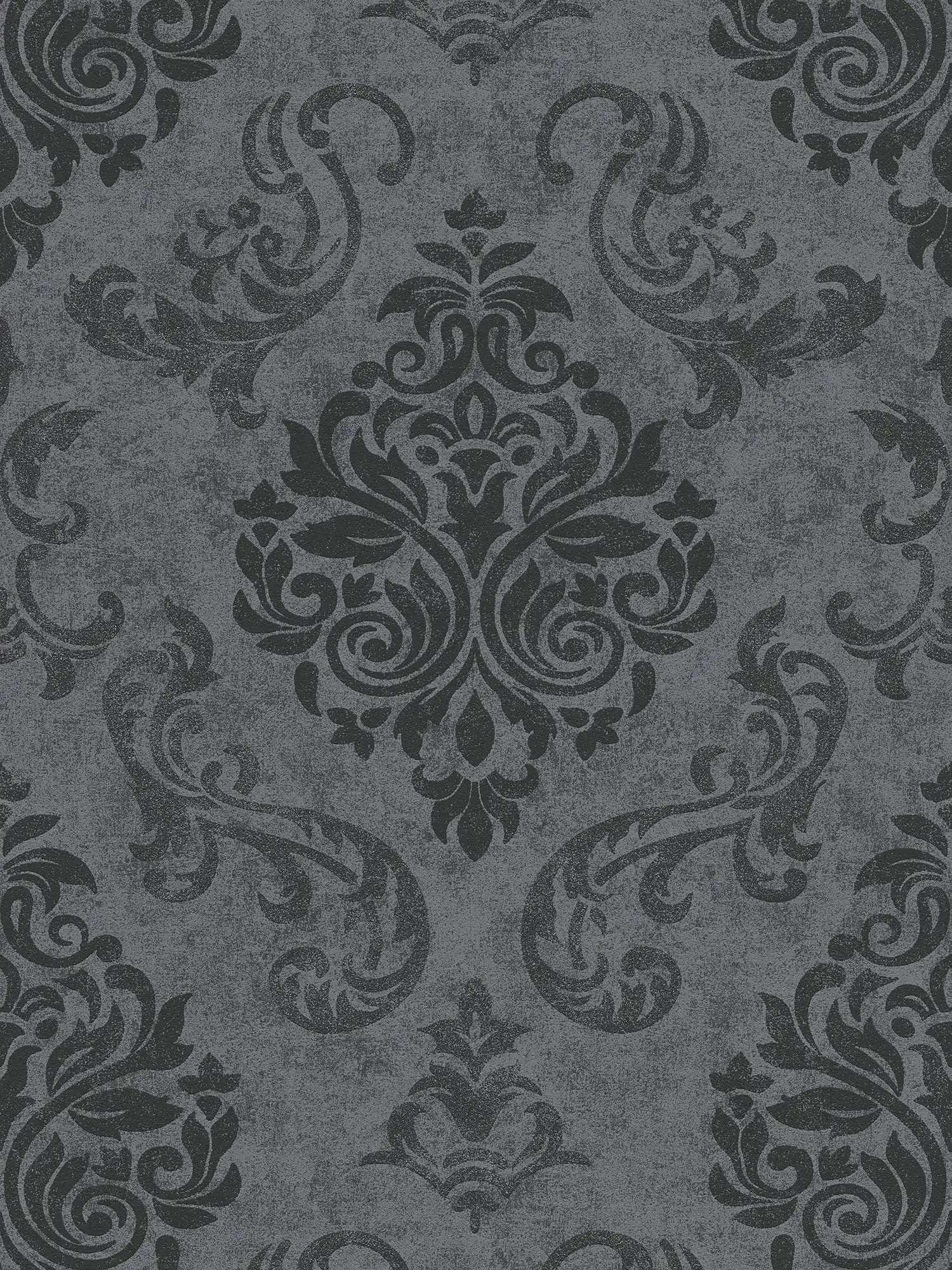         Ornamente Tapete Barock Stil mit Glitzereffekt – Grau, Metallic, Schwarz
    