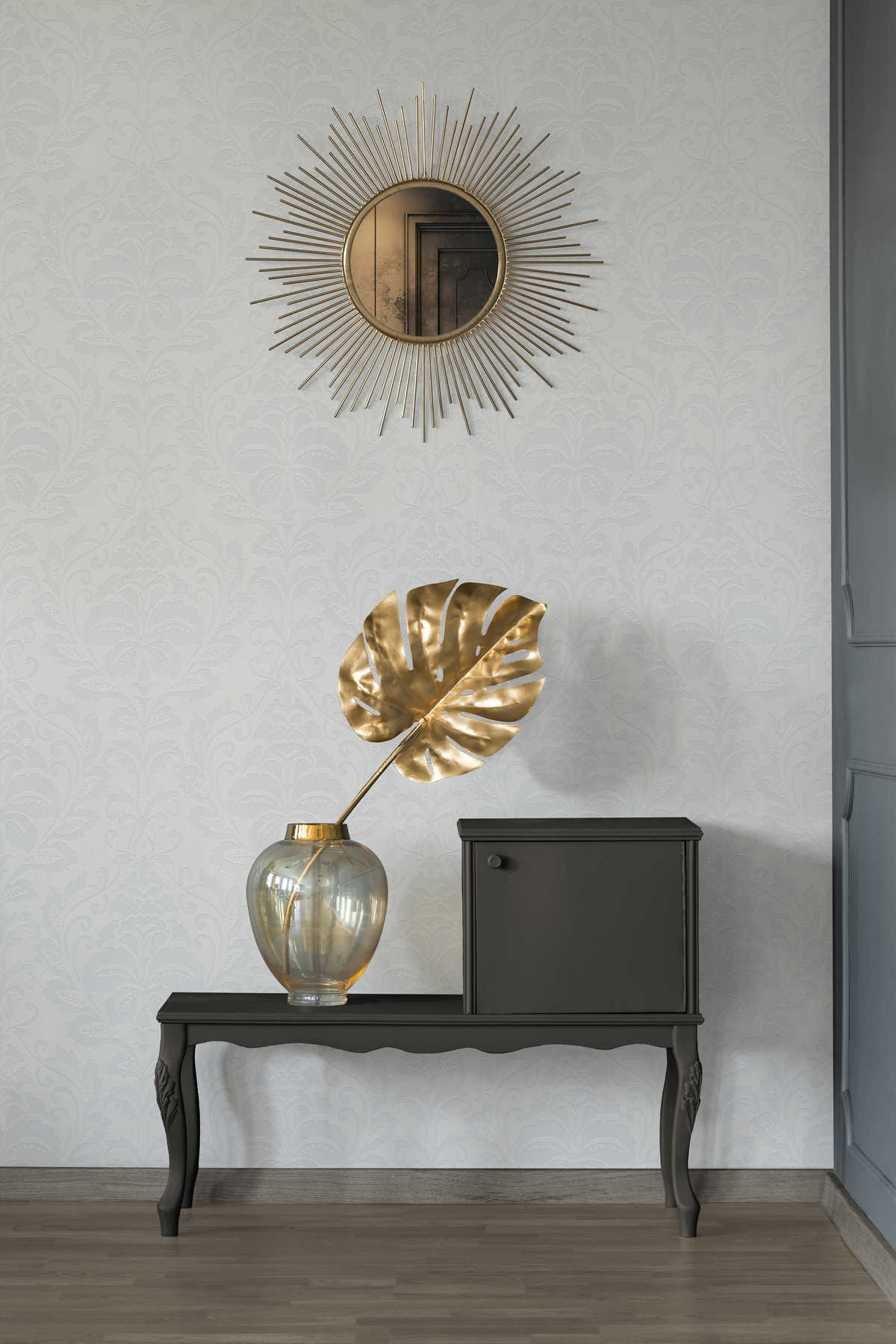            Ornament-Tapete florales Design, Matt/Glanz-Kontrast – Beige
        