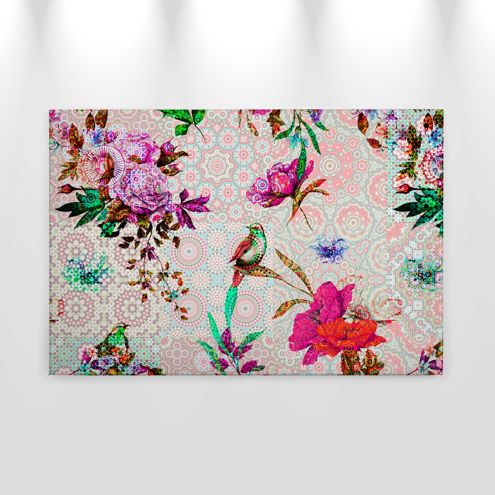             Design Leinwandbild florales Mosaik – 0,90 m x 0,60 m
        