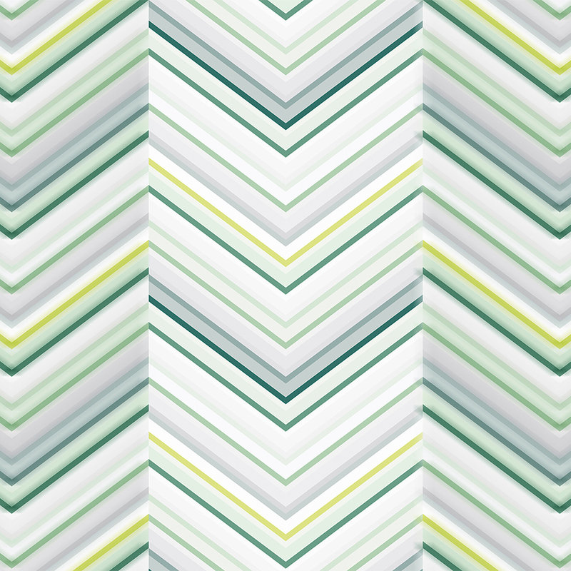         Bunte Fototapete Zick-Zack-Muster & Liniendesign – Grau, Gelb, Grün
    