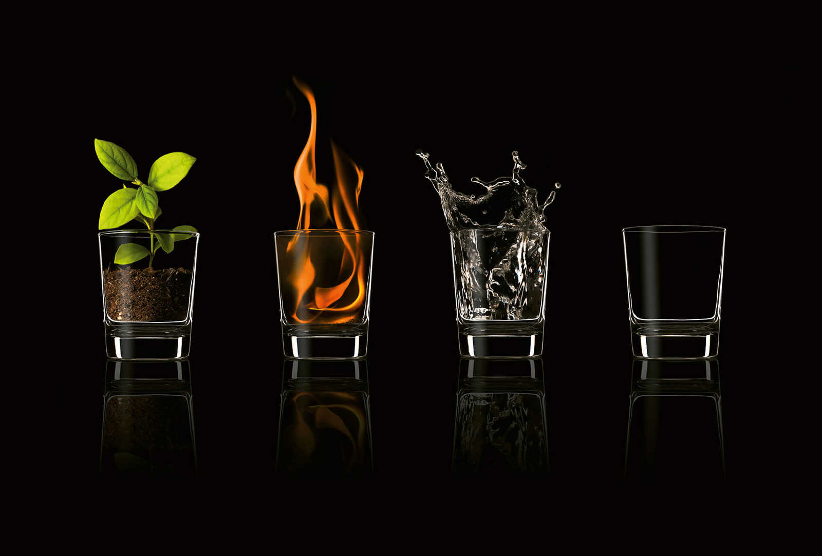         Fototapete Gläser mit vier Elementen – Schwarz
    