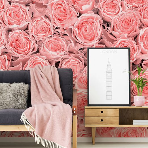 Romantisches Wohnzimmerdekor mit Rosen Fototapete XXL Blüten DD115088