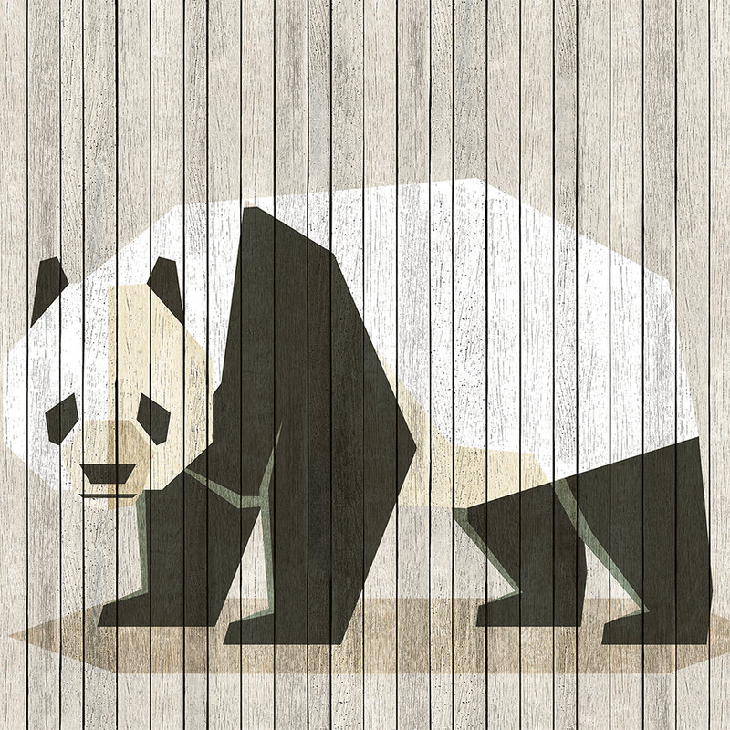 Born to Be Wild 2 - Fototapete auf Holzpaneele Struktur mit Panda & Bretterwand – Beige, Braun | Mattes Glattvlies
