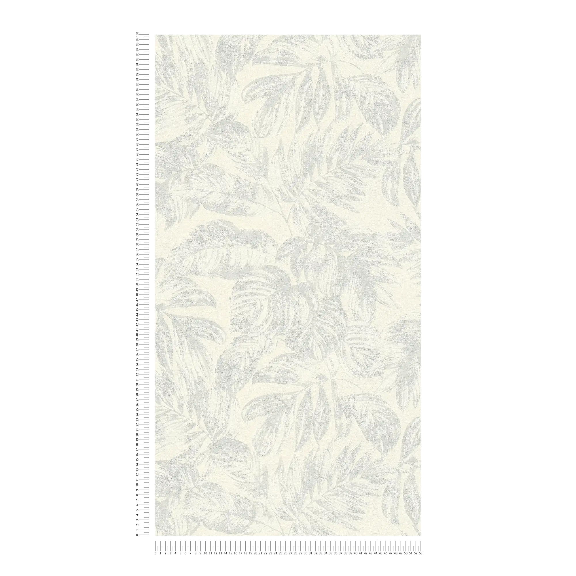             Vliestapete mit Dschungelblätter Muster in sanften Farben – Weiß, Silber
        