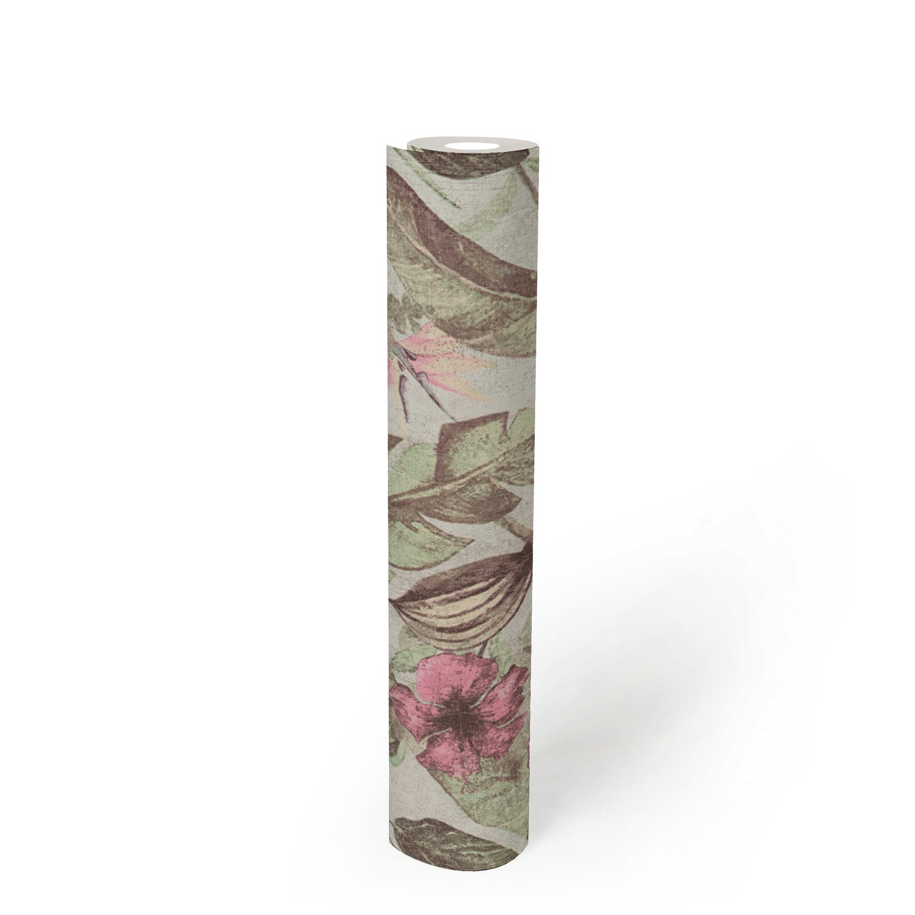            Tapete Blütenmuster, Tropen Stil & Textil-Optik – Rosa, Grün, Braun
        