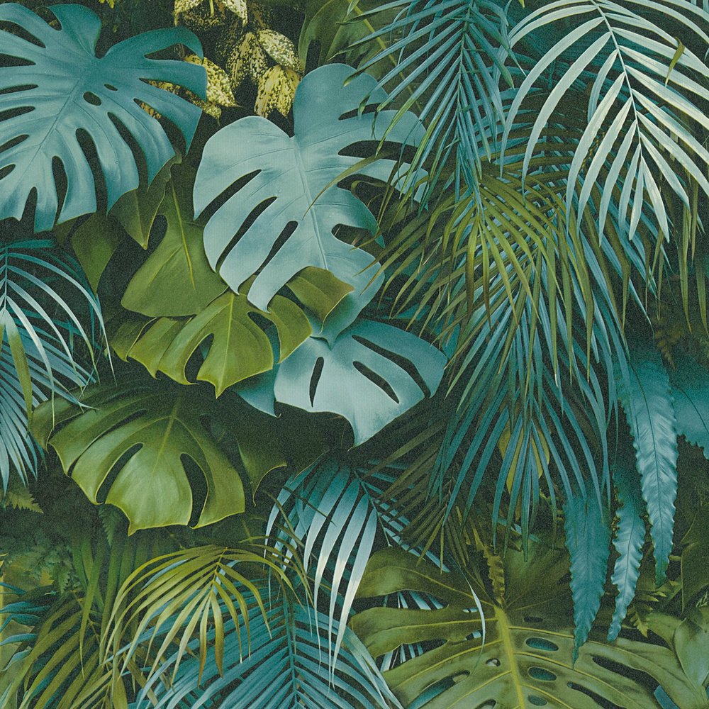             Tapete Grüner Blätterwald, realistisch, Farbakzente – Grün, Blau
        