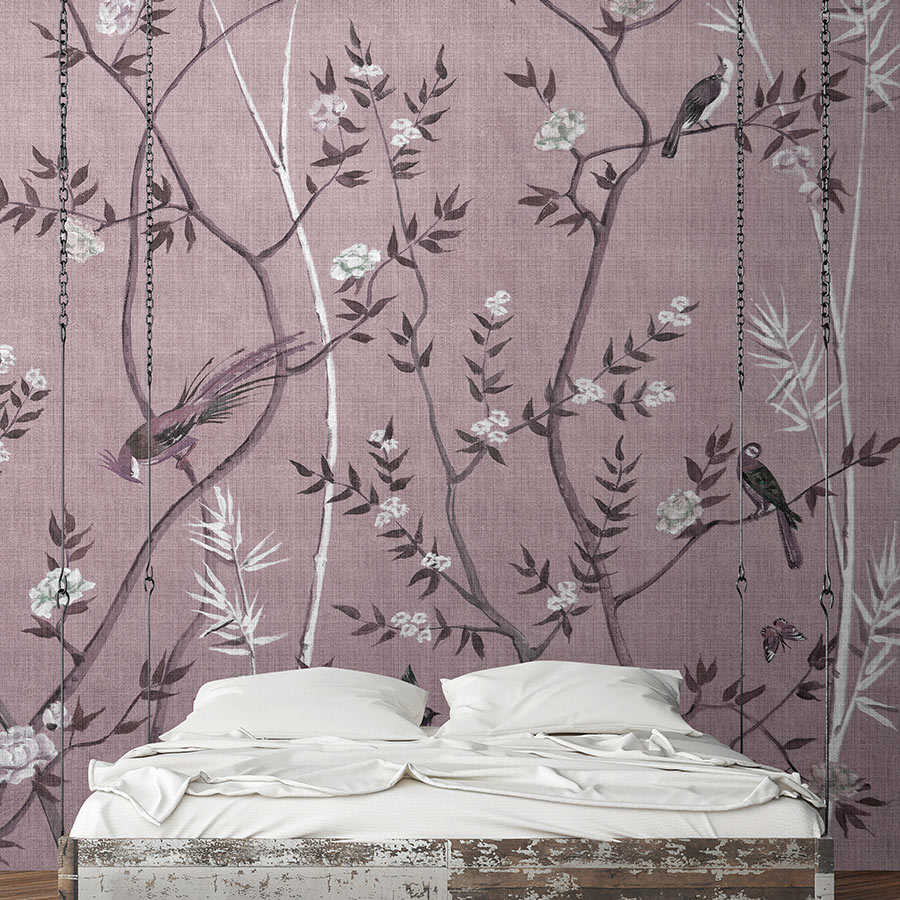 Tea Room 3 – Fototapete Vögel & Blüten Design in Rosa & Weiß
