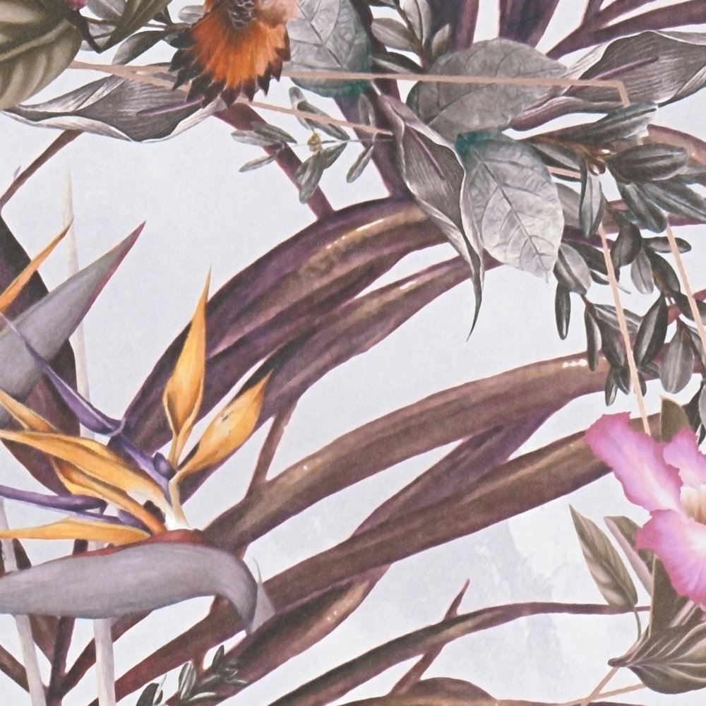             Tropische Blumen-Tapete im Aquarell Stil – Grau, Grün
        