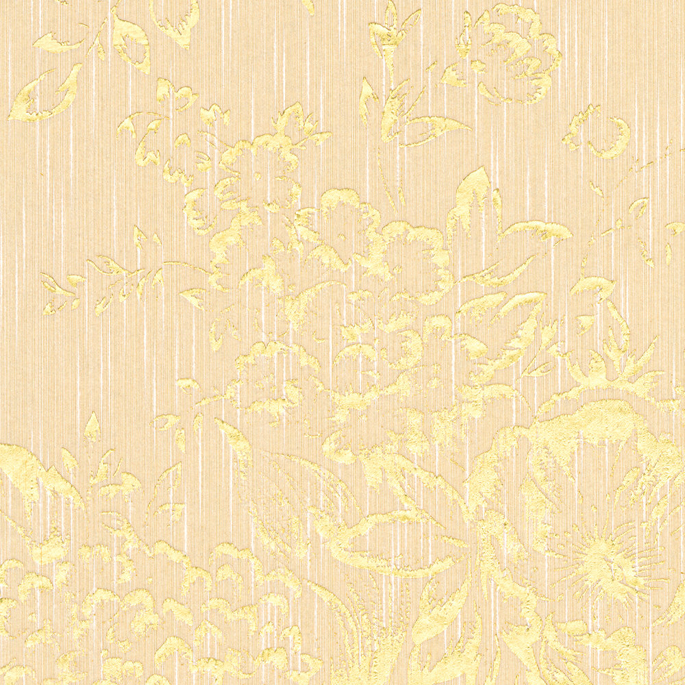             Strukturtapete mit goldenem Blütenmuster – Gold, Creme
        
