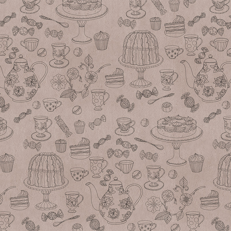         Küchen Fototapete Tee & Kuchen Muster – Grau, Schwarz
    