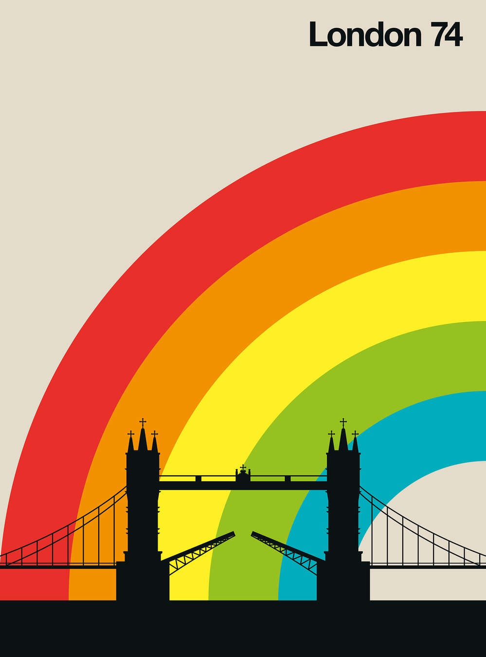             Retro Fototapete London Tower Bridge & Regenbogen
        