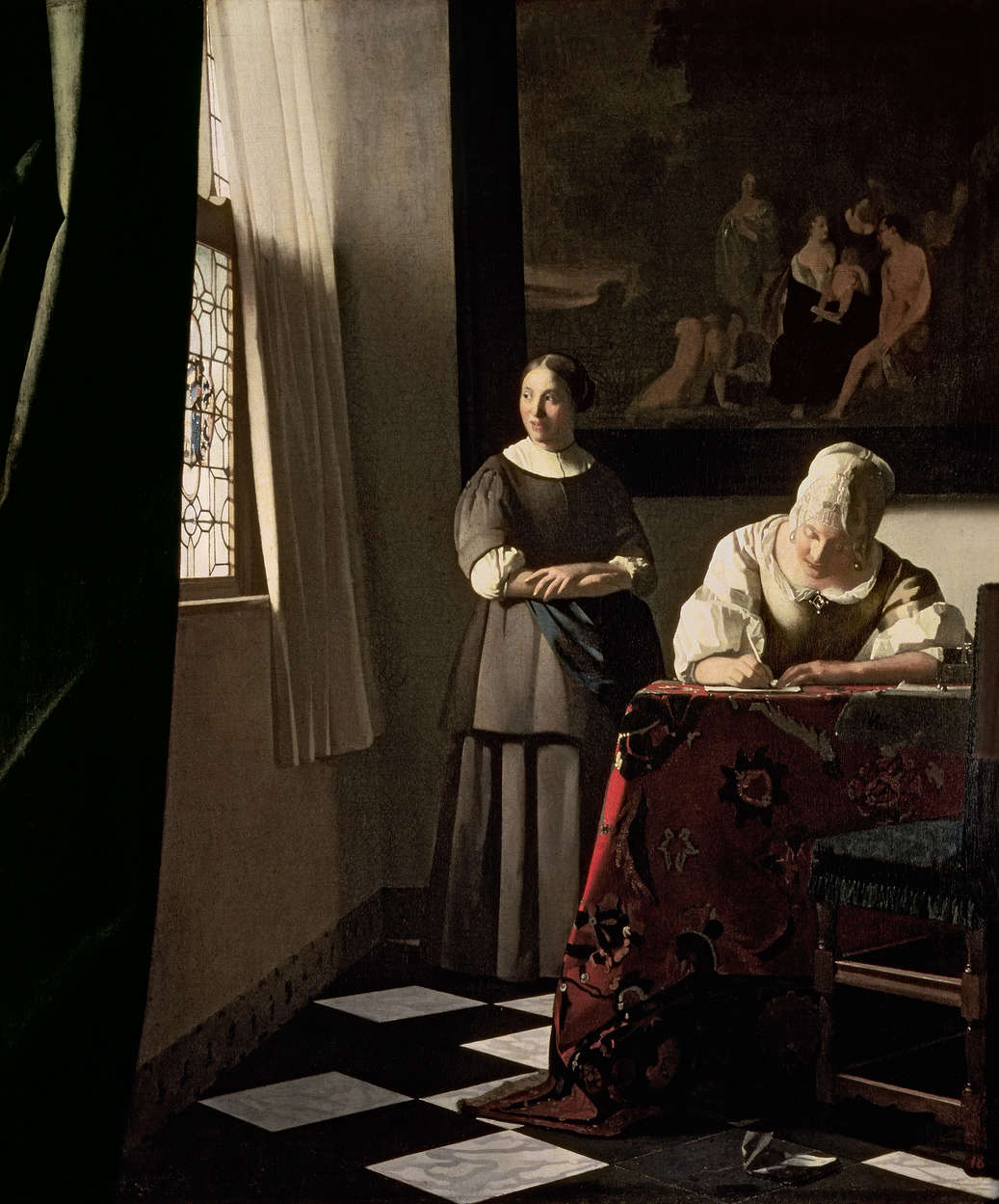             Fototapete "Dame die mit Magd einen Brief schreibt" von Jan Vermeer
        