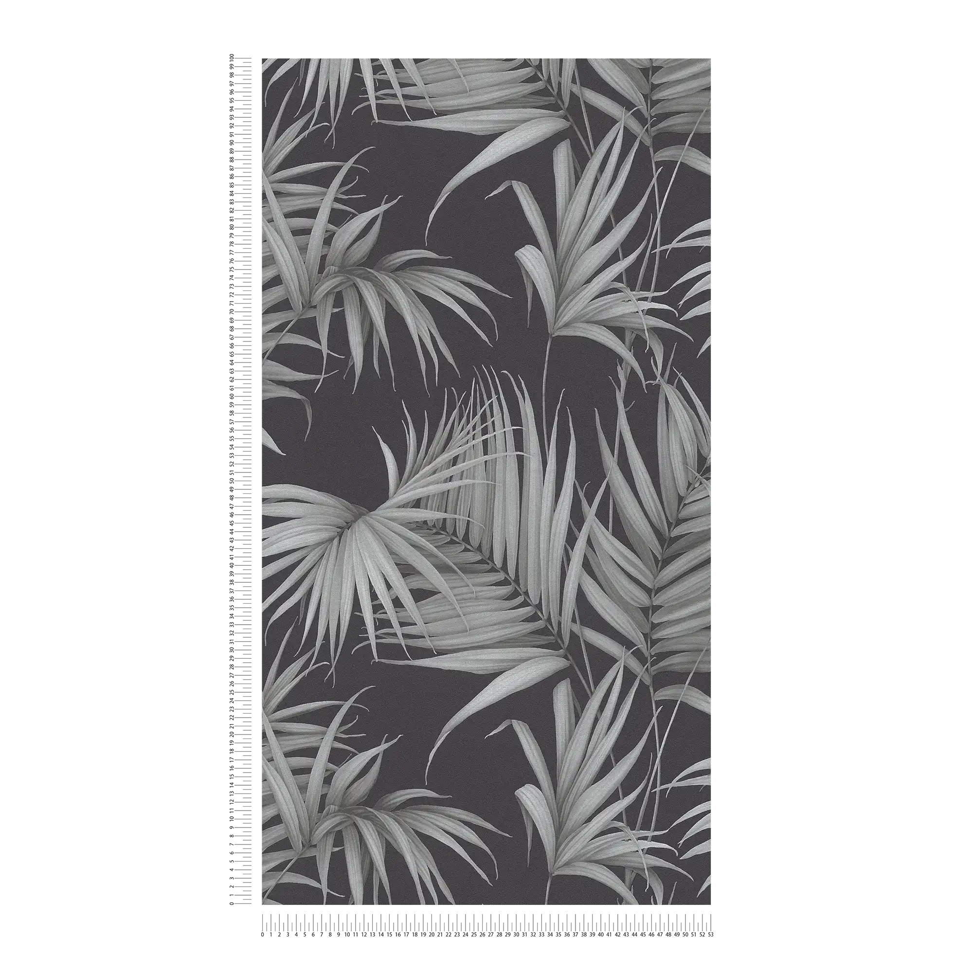             Tropische Tapete mit Farn-Blättern – Grau, Schwarz
        