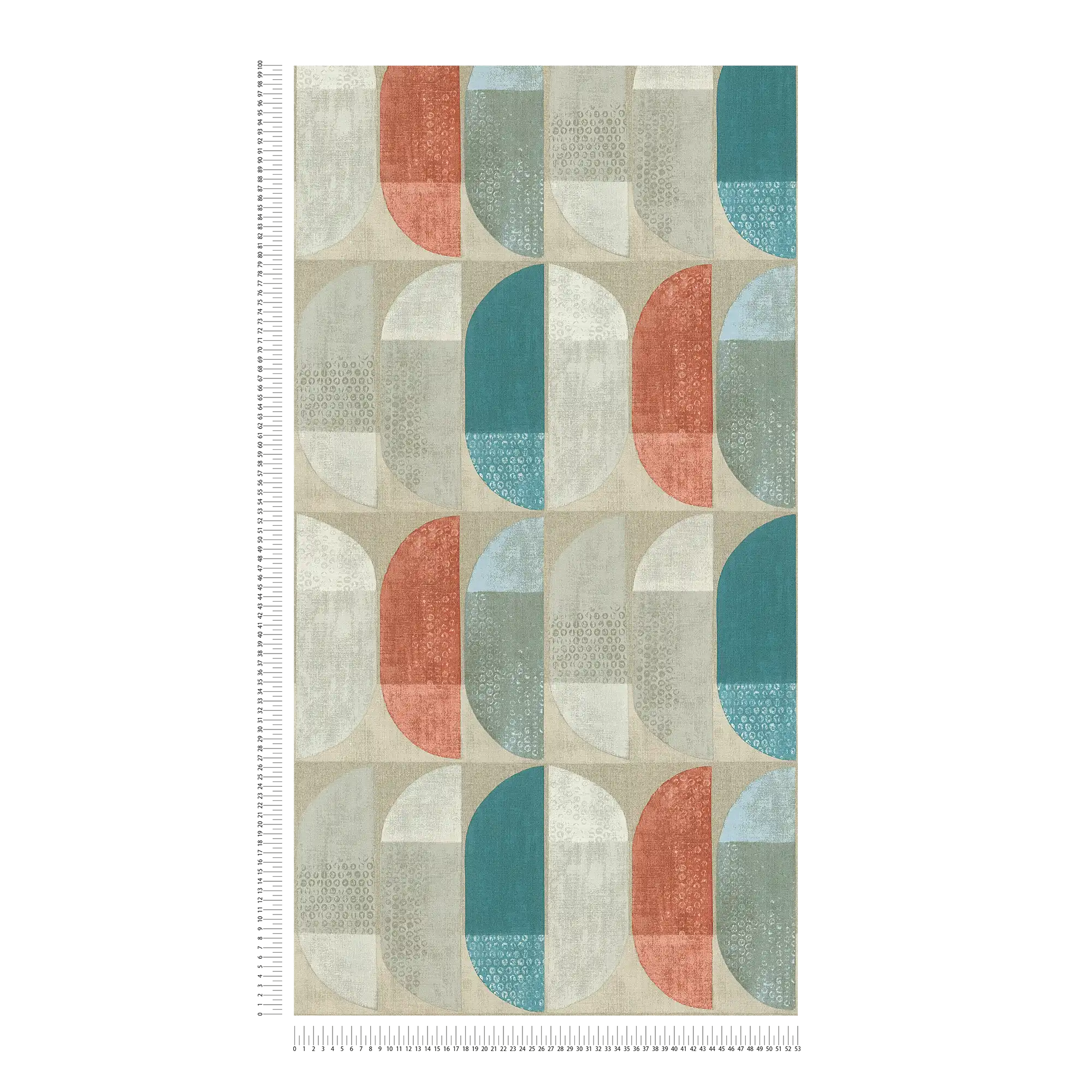             Tapete geometrisches Retro-Muster, Scandinavian Style - Beige, Rot, Blau
        