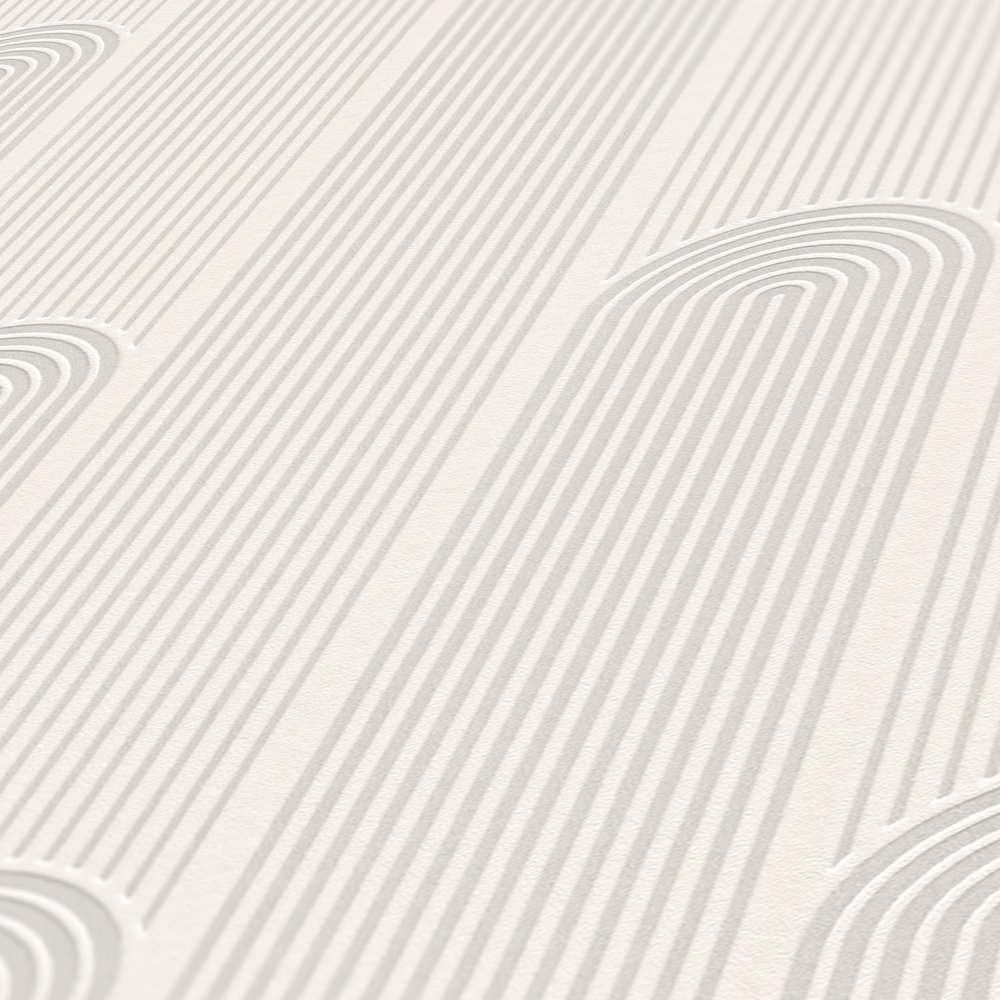             Mustertapete Retro Art Déco Linien Design – Weiß, Grau
        