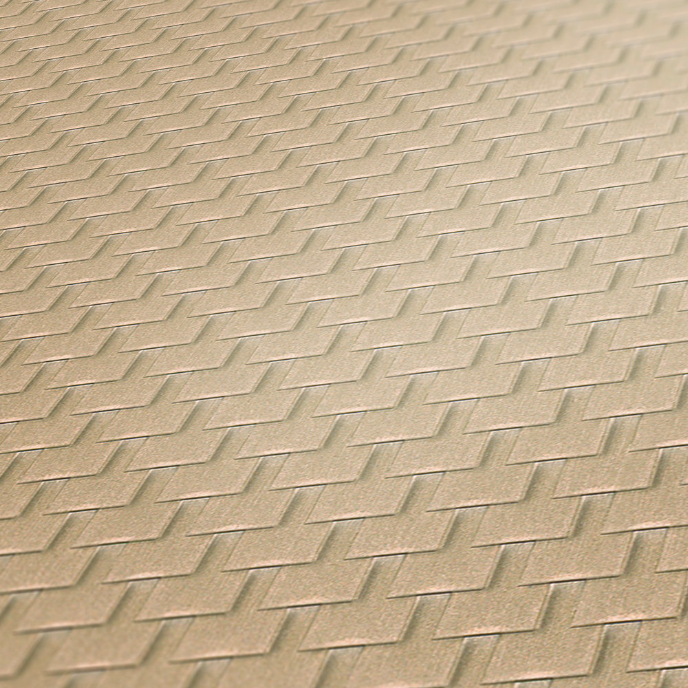             Gemusterte Tapete mit Facetten-Design und 3D-Effekt – Beige, Bronze
        