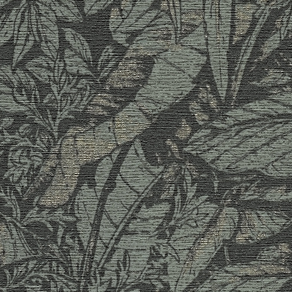             Dschungeltapete leicht strukturiert – Grün, Schwarz, Silber
        