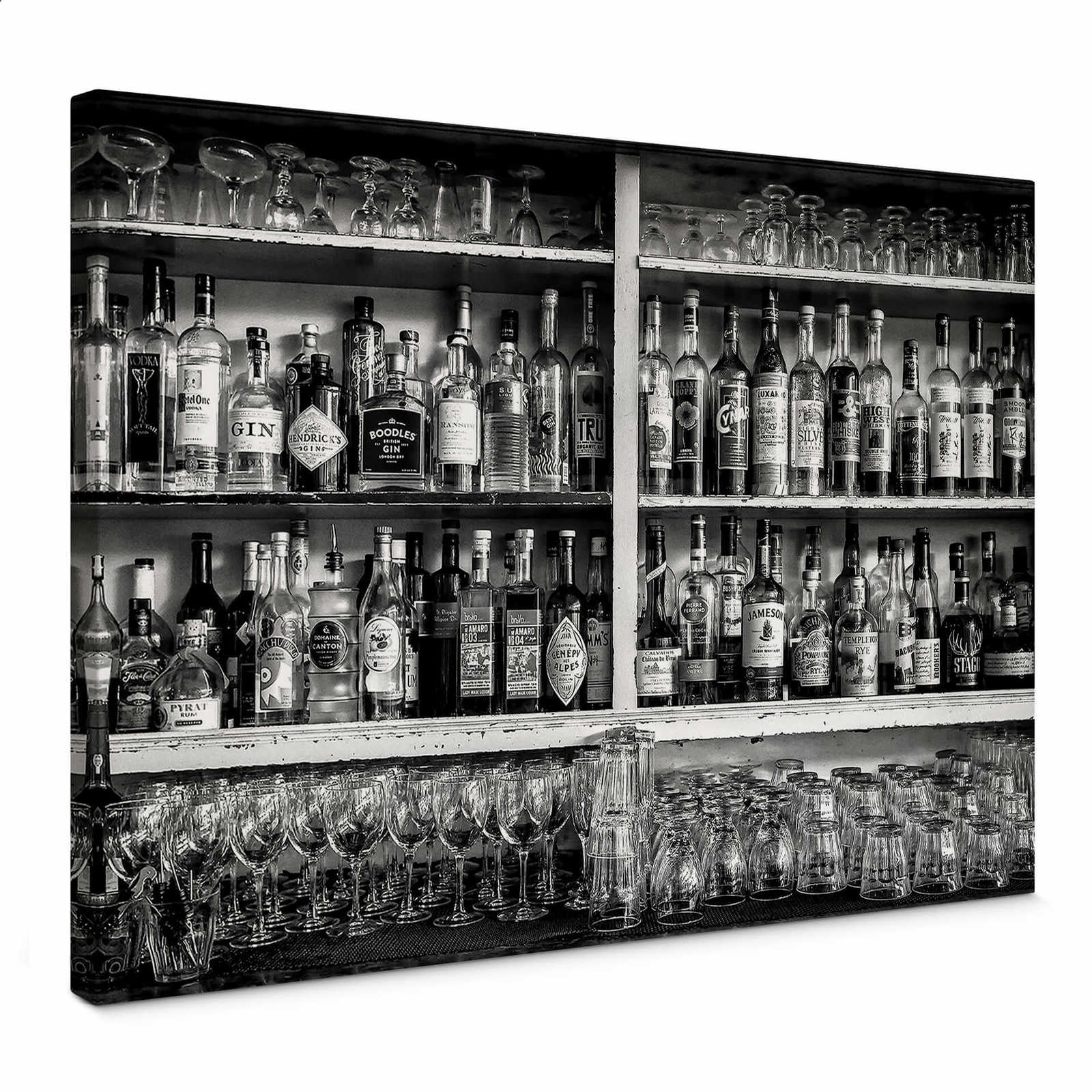             Schwarz-Weiß Leinwandbild Bar mit Flaschen & Gläsern – 0,70 m x 0,50 m
        