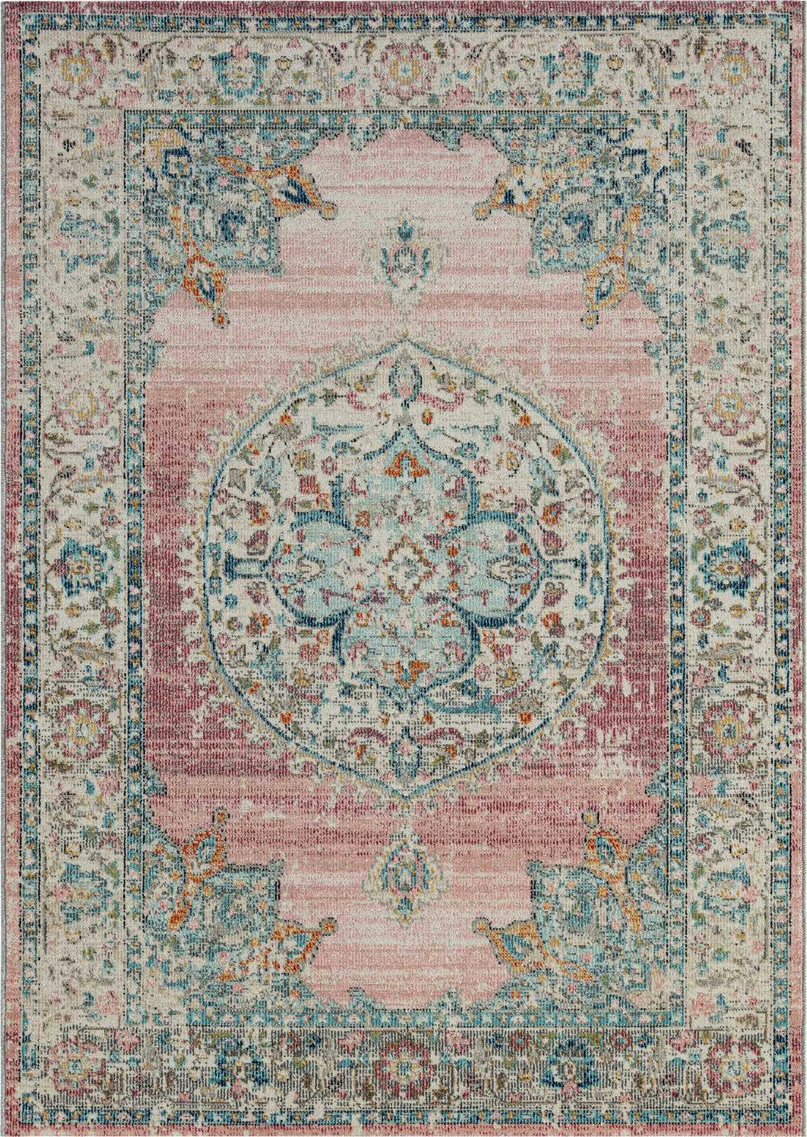             Outdoor Teppich aus Flachgewebe mit Pinken Akzenten – 150 x 80 cm
        