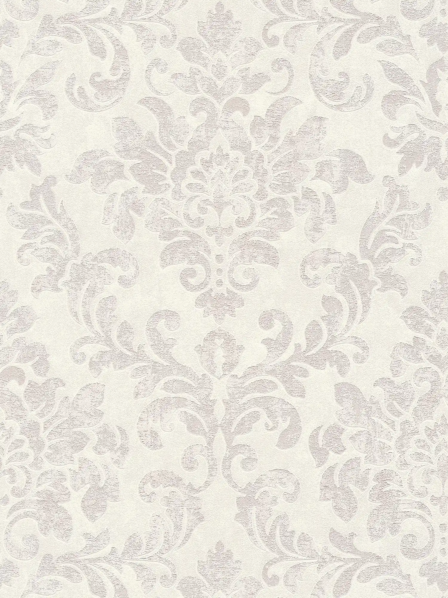         Barock-Tapete Ornamente im Used Look – Weiß, Grau, Rosa
    