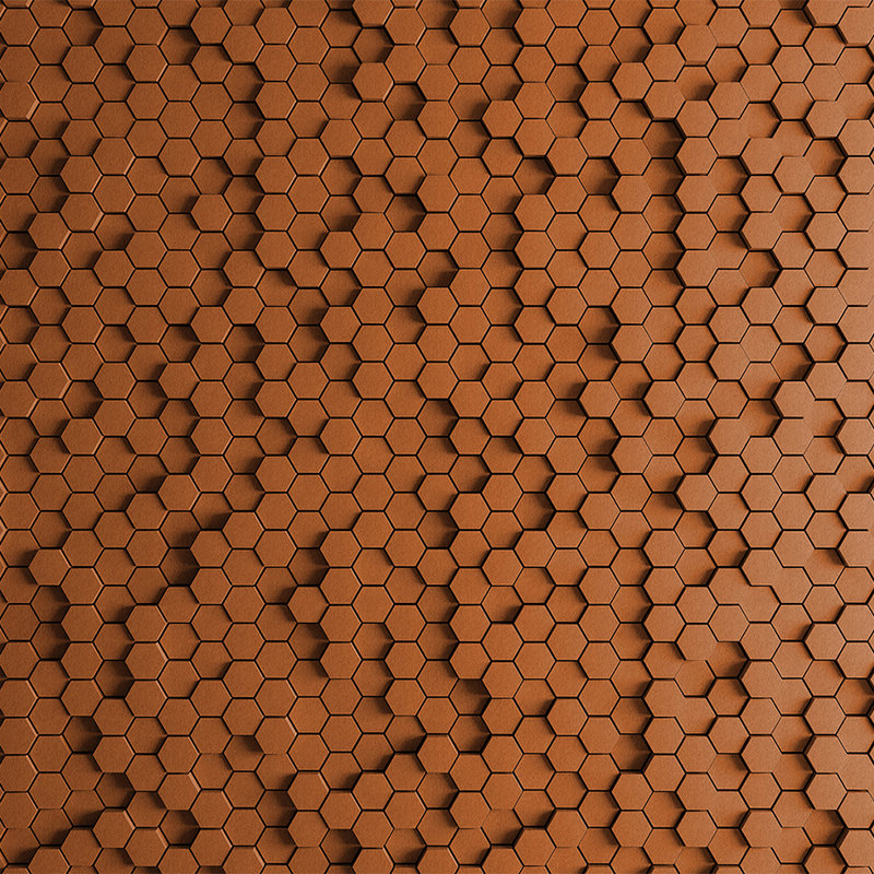 Honeycomb 2 - 3D Fototapete mit orangenem Wabendesign - Struktur Filz – Kupfer, Orange | Mattes Glattvlies

