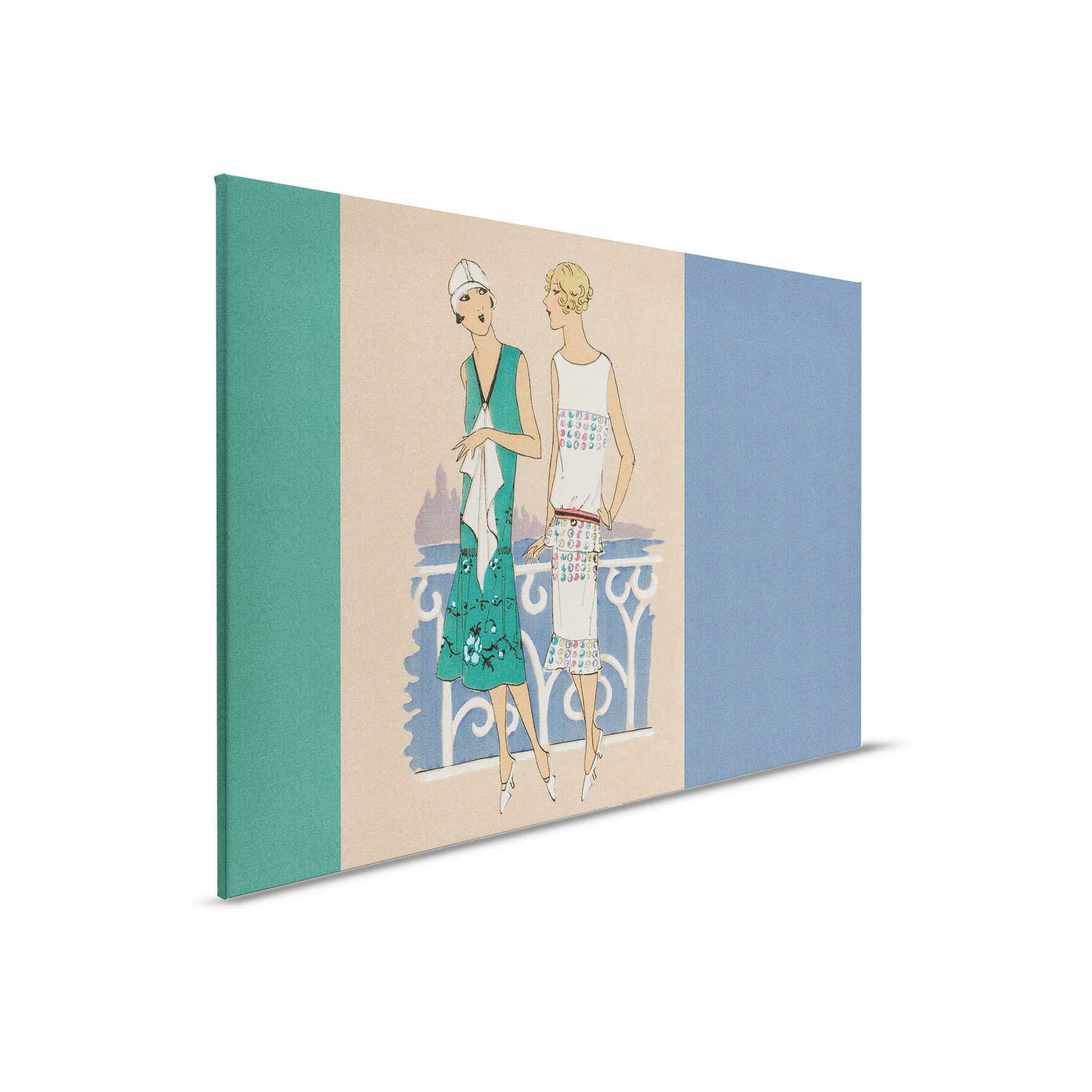 Parisienne 3 - Retro Leinwandbild Mode Druck 20er Jahre in Blau & Grün – 0,90 m x 0,60 m
