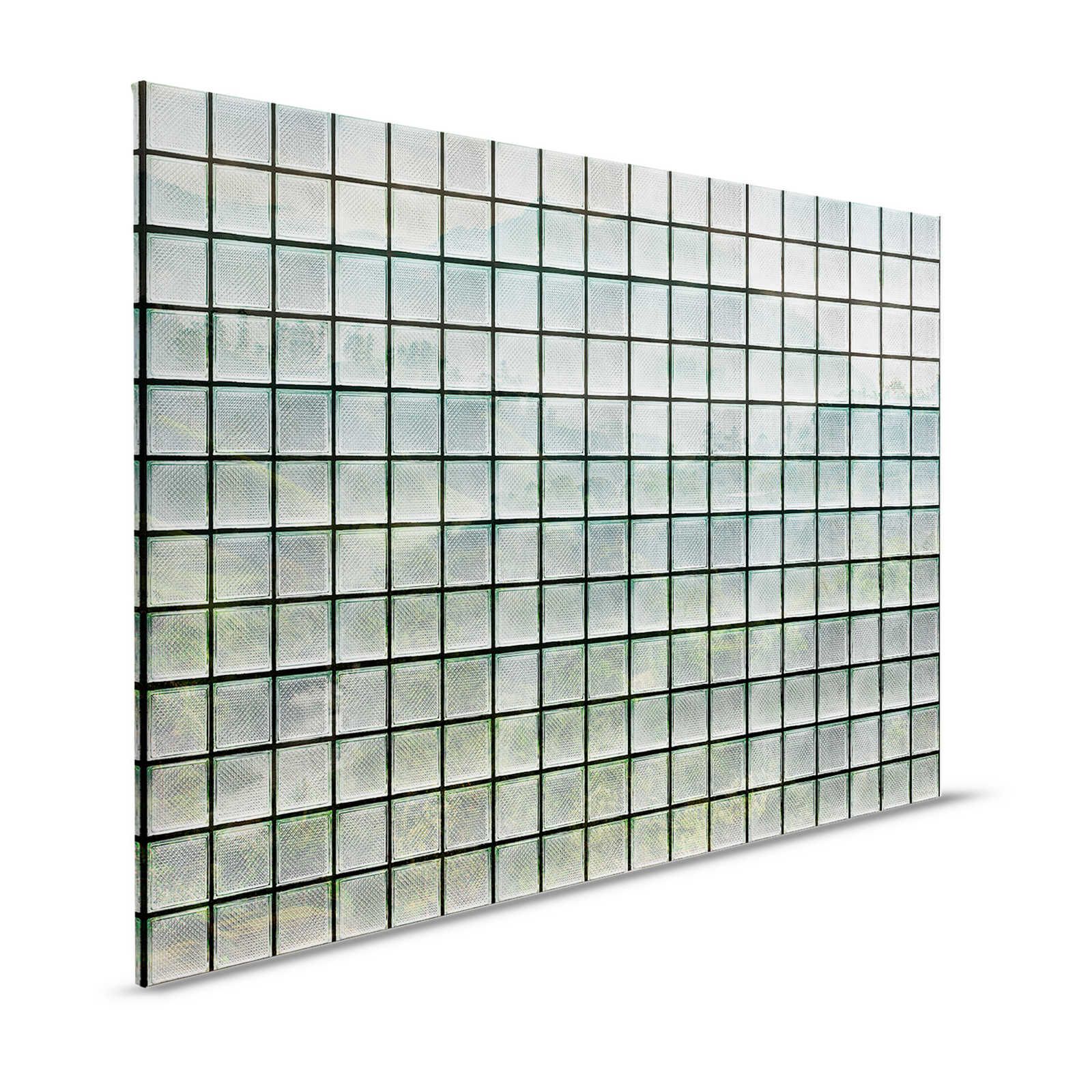 Green House 3 - Fenster Leinwandbild Glasbausteine & tropischer Wald – 1,20 m x 0,80 m
